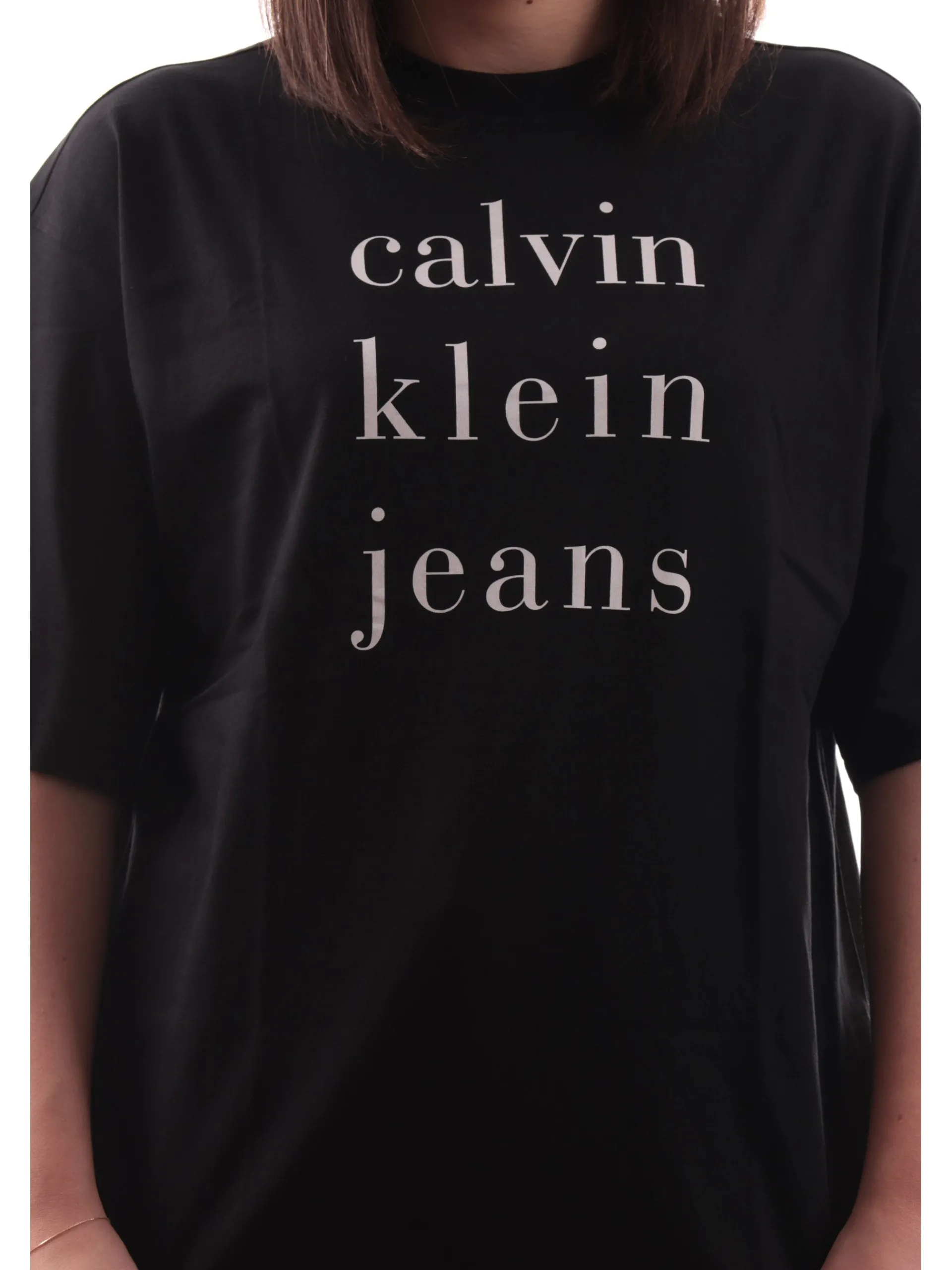 CALVIN KLEIN T-Shirt*Maglia nera girocollo da donna con stampa CK LV047B827G UB1