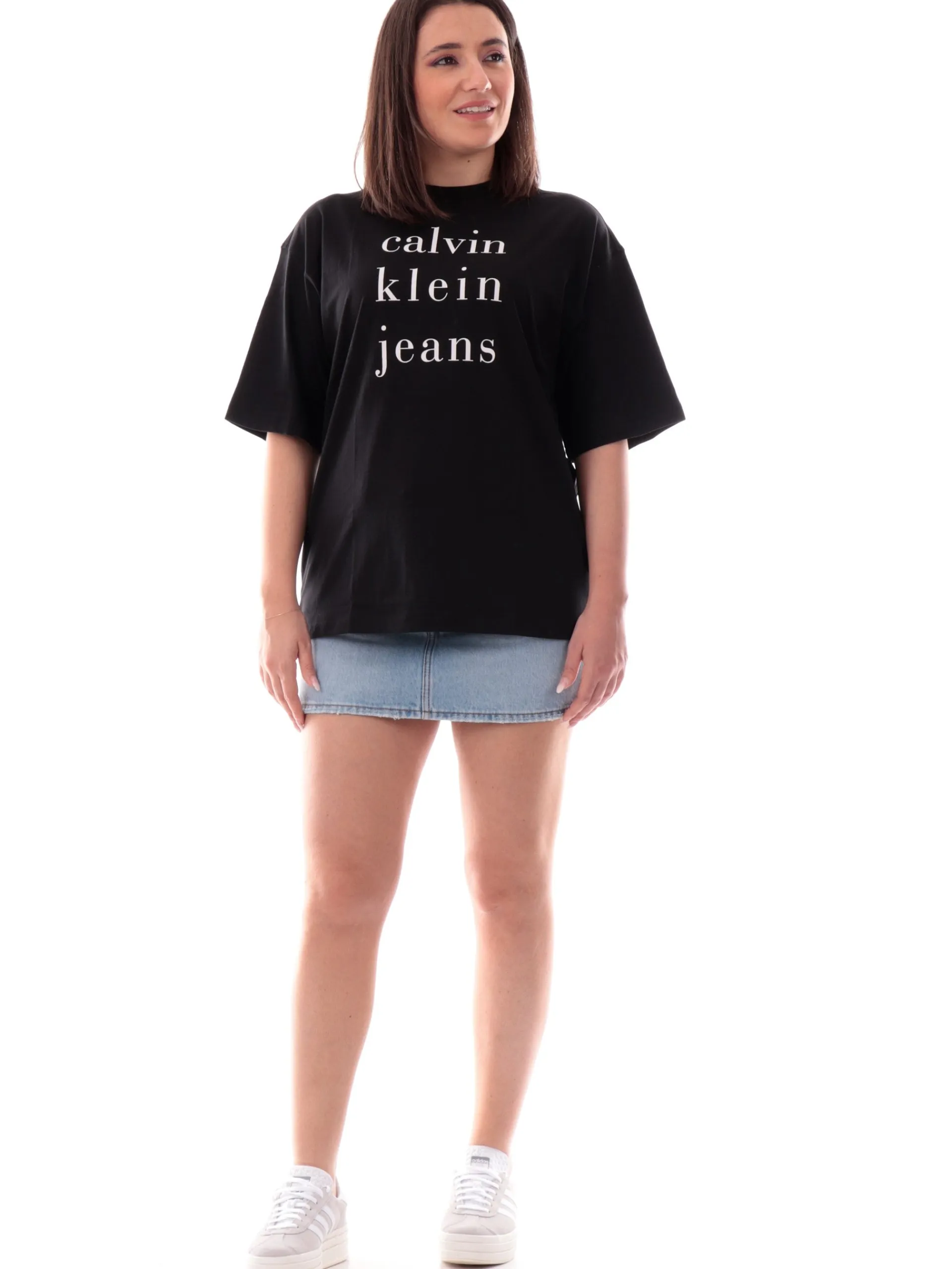 CALVIN KLEIN T-Shirt*Maglia nera girocollo da donna con stampa CK LV047B827G UB1