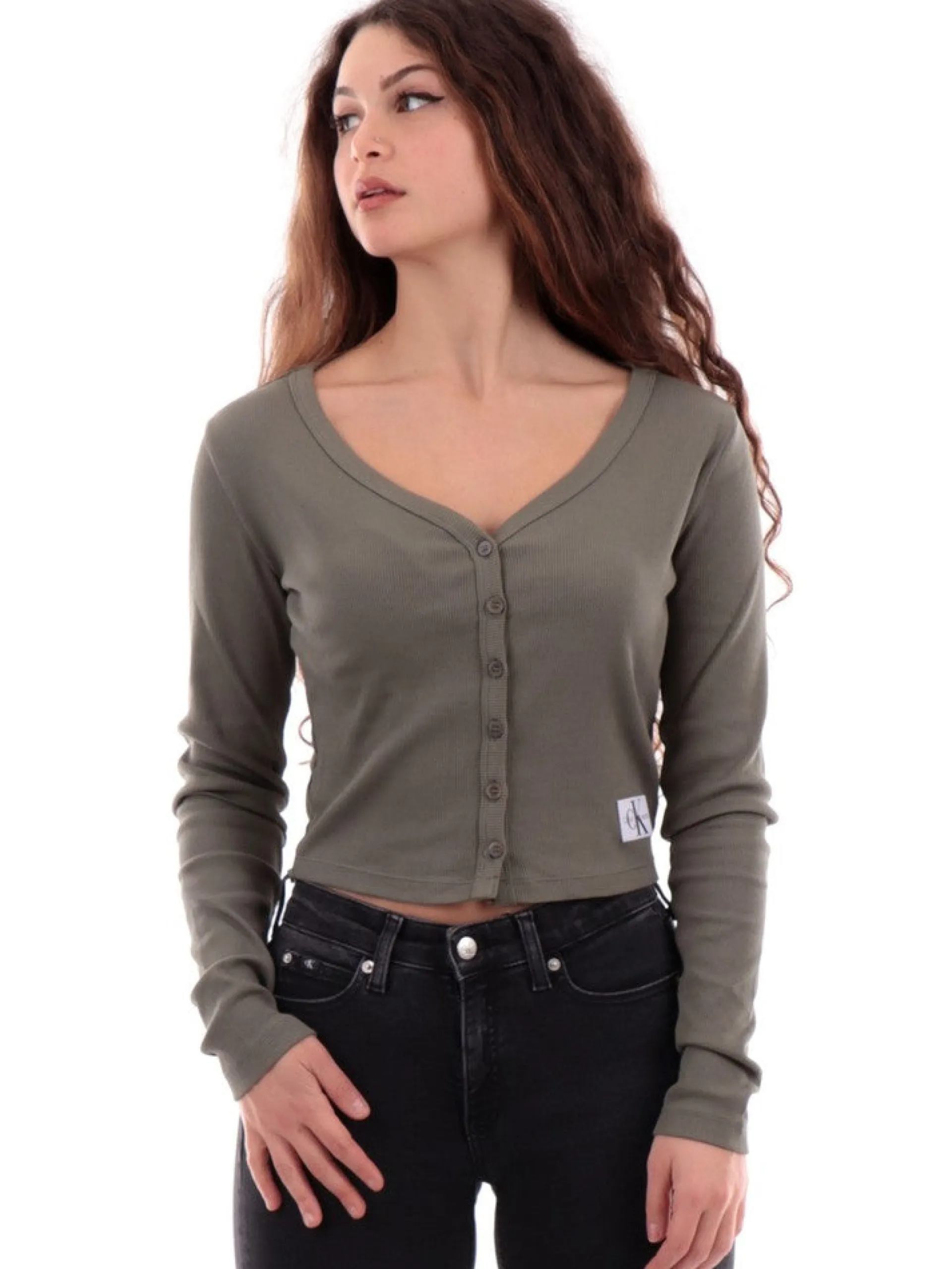 CALVIN KLEIN Maglie*Maglia Verde Militare Crop J20J222570