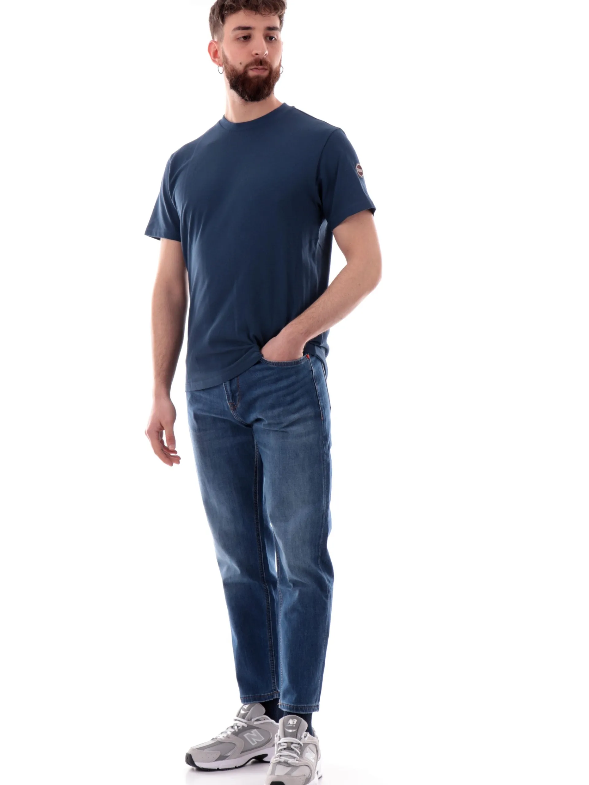 COLMAR T-Shirt*Maglia blu girocollo da uomo con patch gommato 75207XH