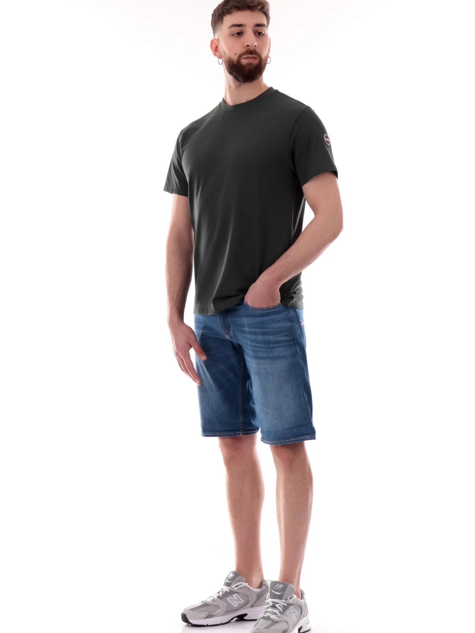 COLMAR T-Shirt*Maglia verde girocollo da uomo con patch gommato 75207XH