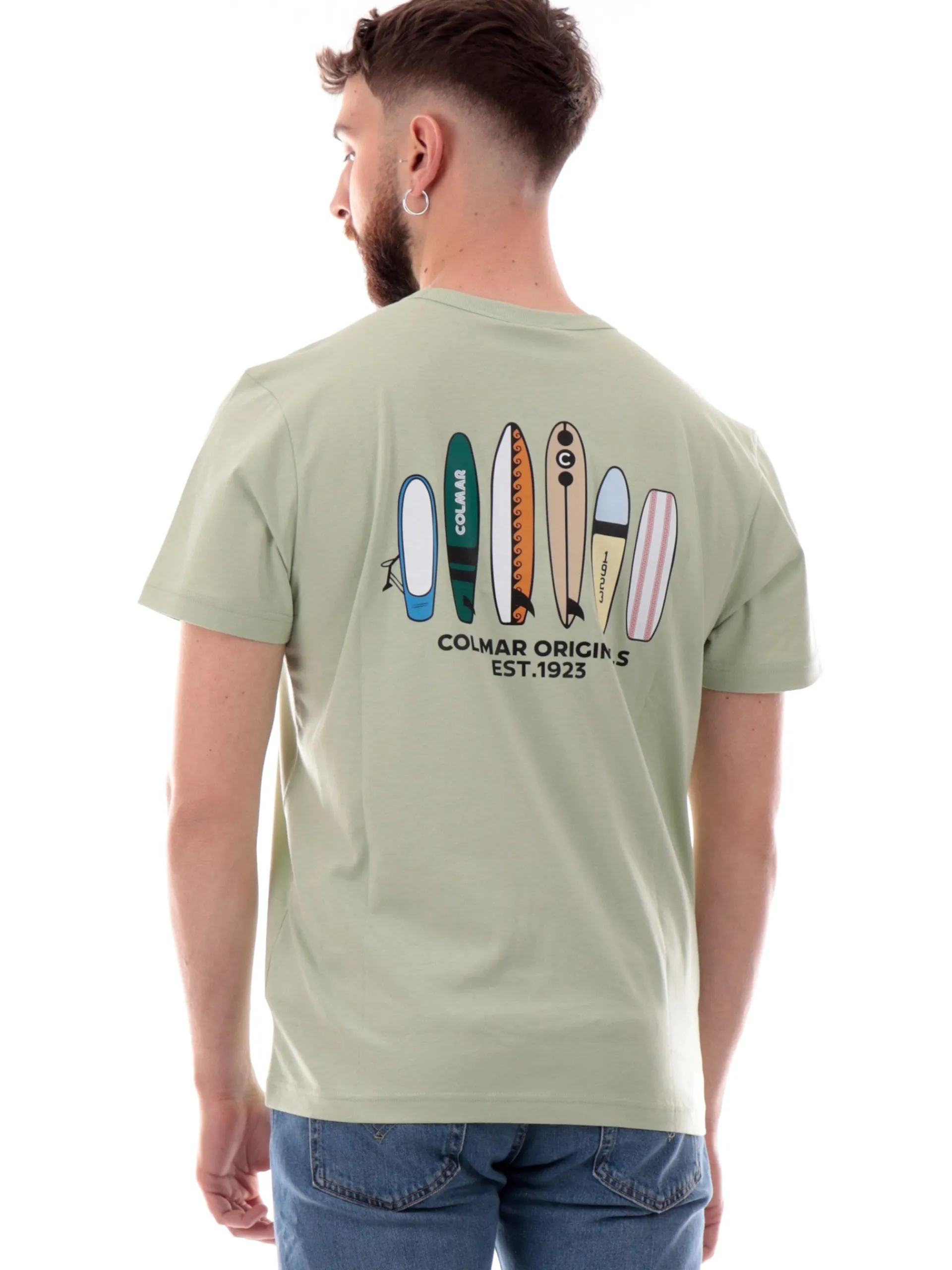 COLMAR T-Shirt*Maglia verde girocollo da uomo maxi stampa posteriore 75436SH