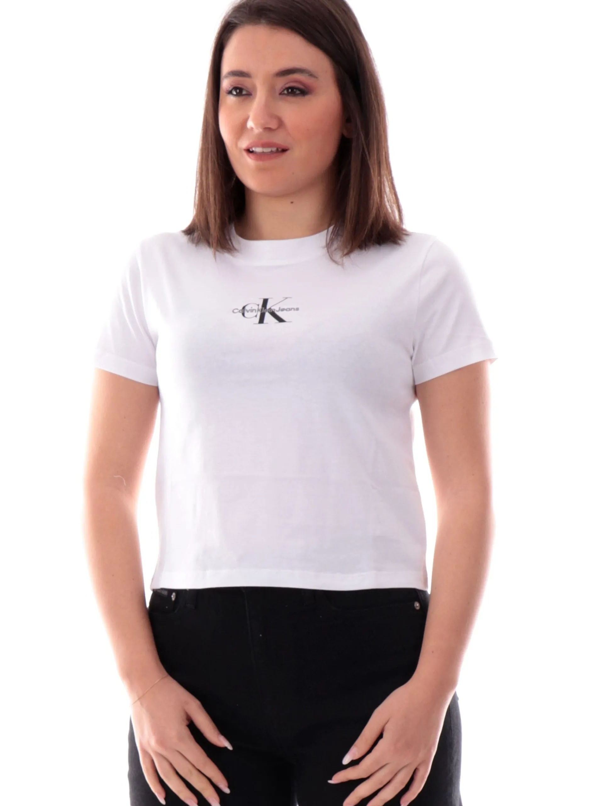 CALVIN KLEIN T-Shirt*Maglia Crop bianca da donna Baby J20J223113