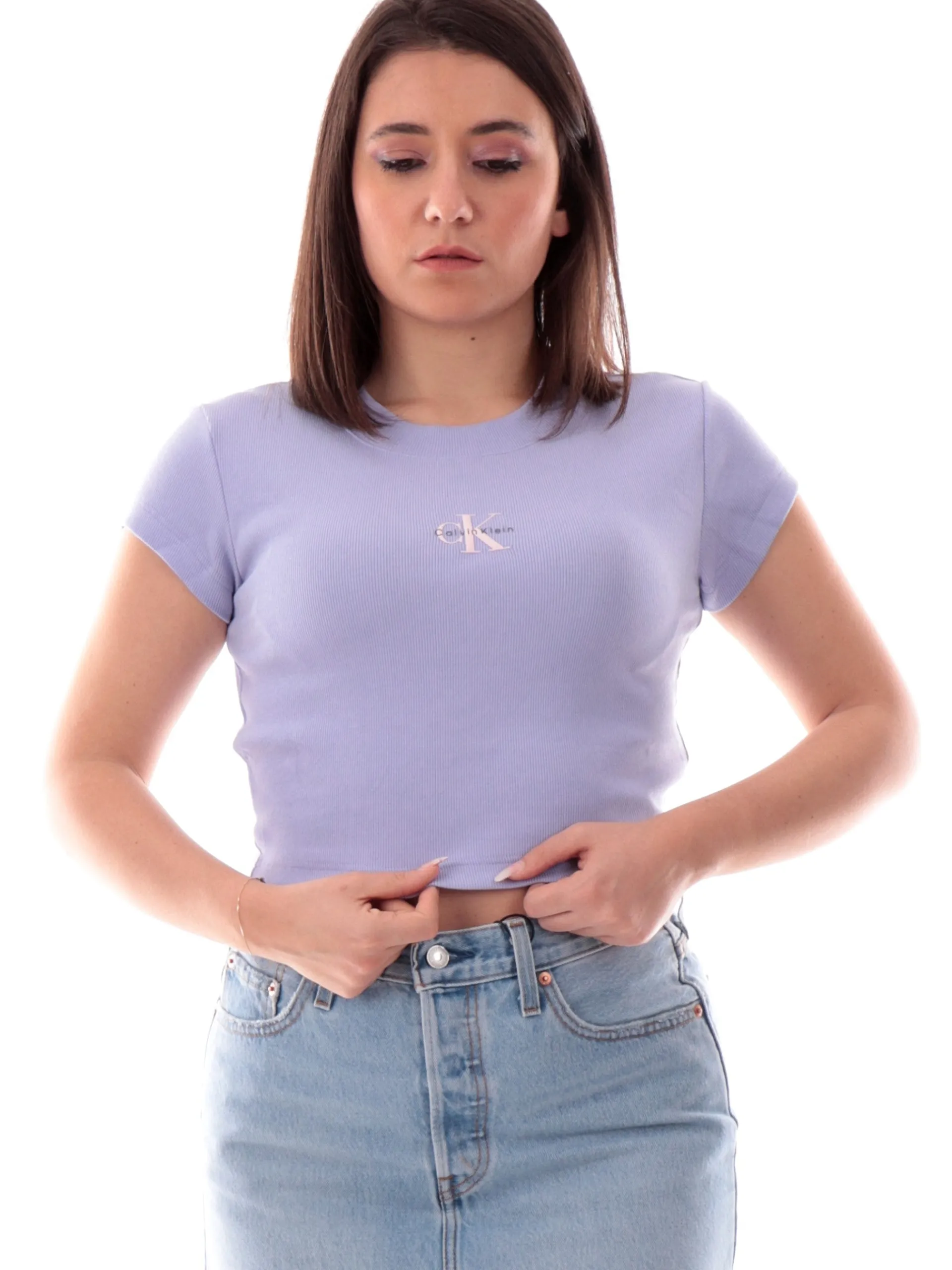 CALVIN KLEIN T-Shirt*Maglia crop lilla da donna con stampa LV047AB802