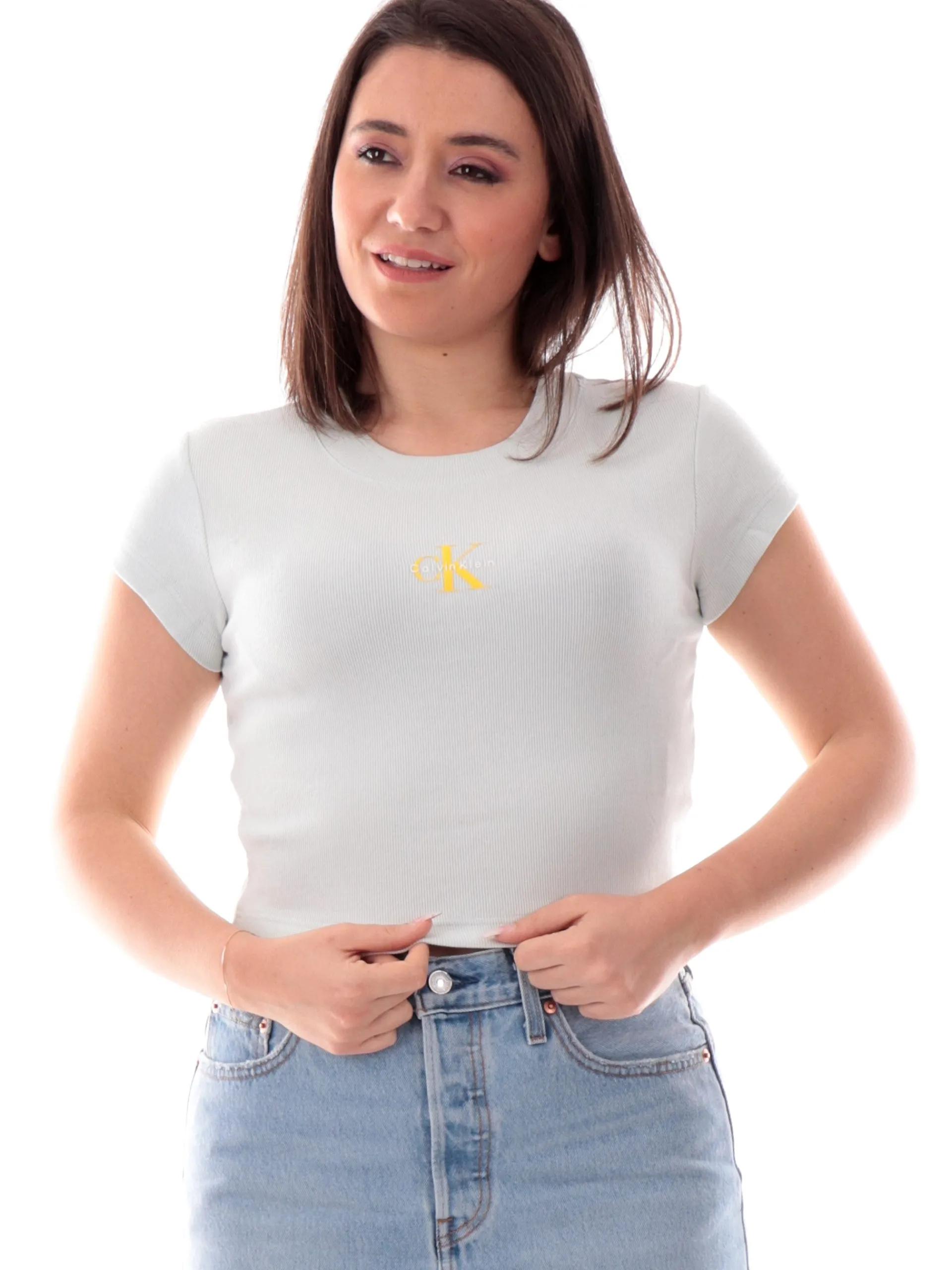 CALVIN KLEIN T-Shirt*Maglia crop verde da donna con stampa LV047AB802