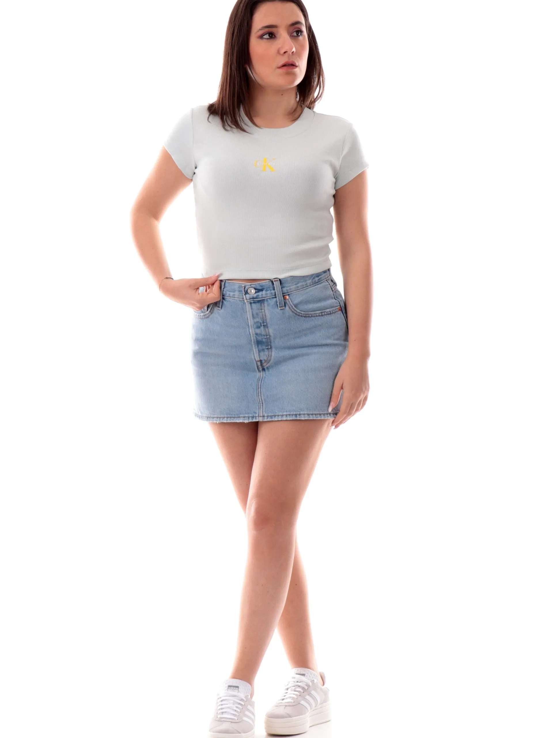 CALVIN KLEIN T-Shirt*Maglia crop verde da donna con stampa LV047AB802