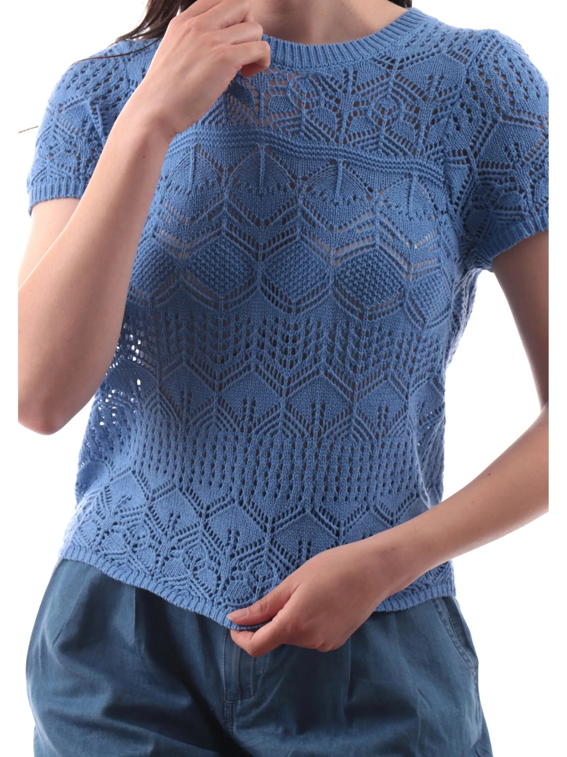 MOLLYBRACKEN Maglie*Maglia crop Molly Bracken da donna blu uncinetto top macramè E1732DPBLUE