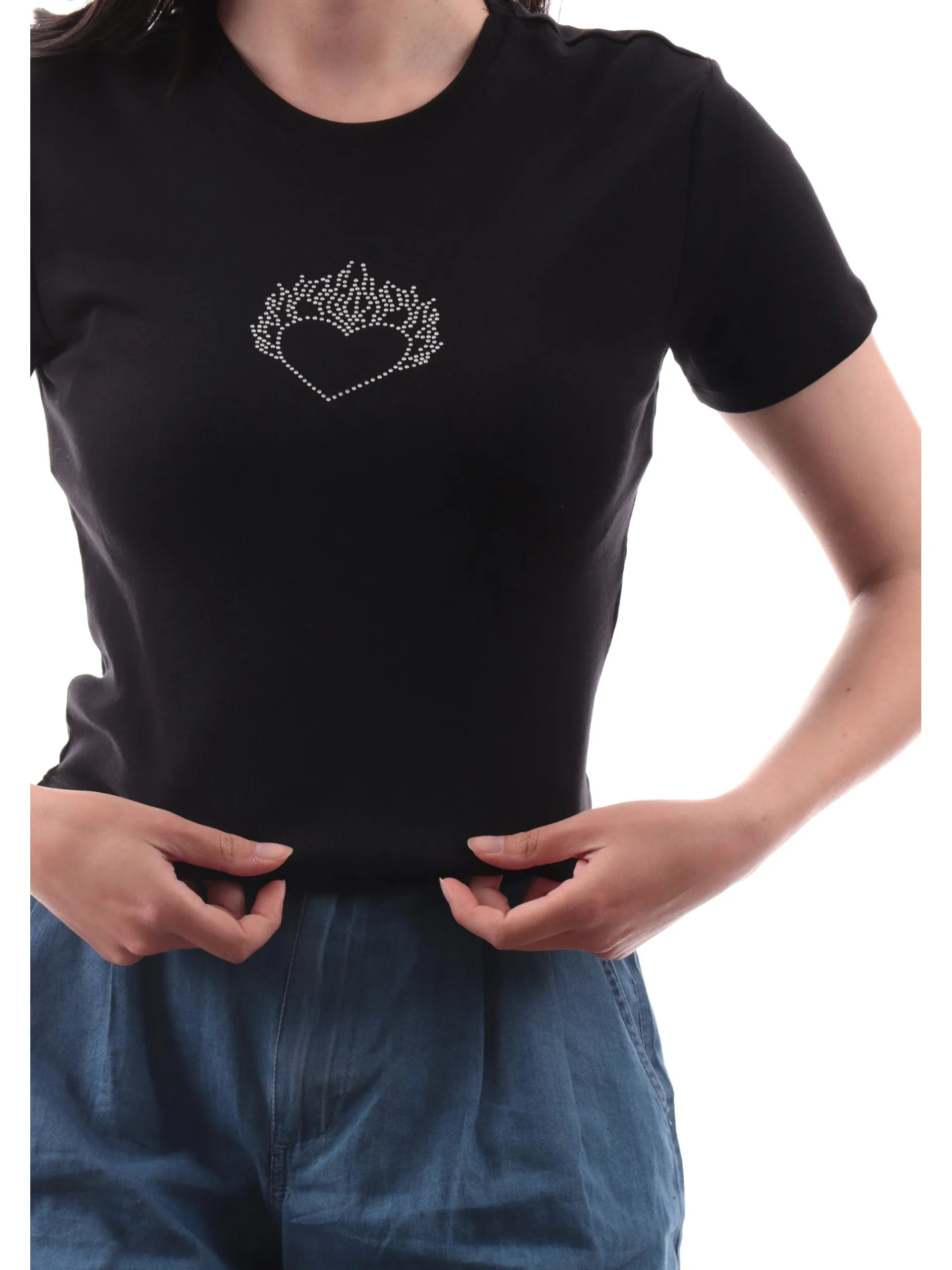 ONLY Maglie*Maglia crop Nera da donnacuore sacro con strass 15346419