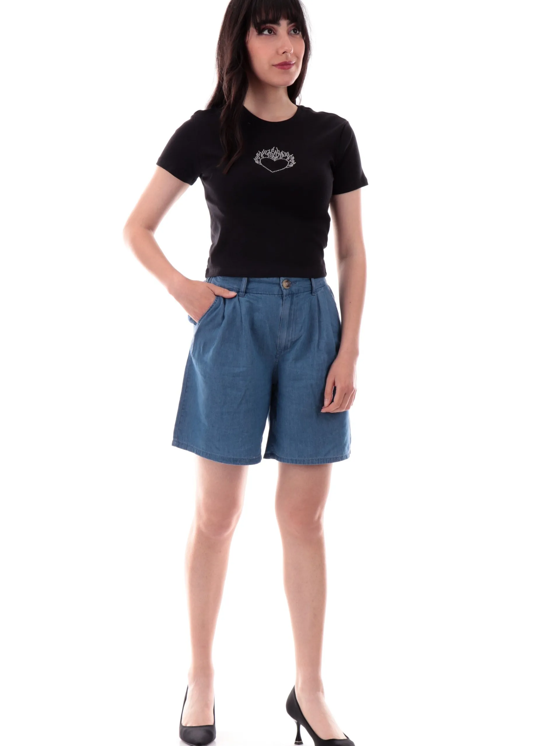 ONLY Maglie*Maglia crop Nera da donnacuore sacro con strass 15346419