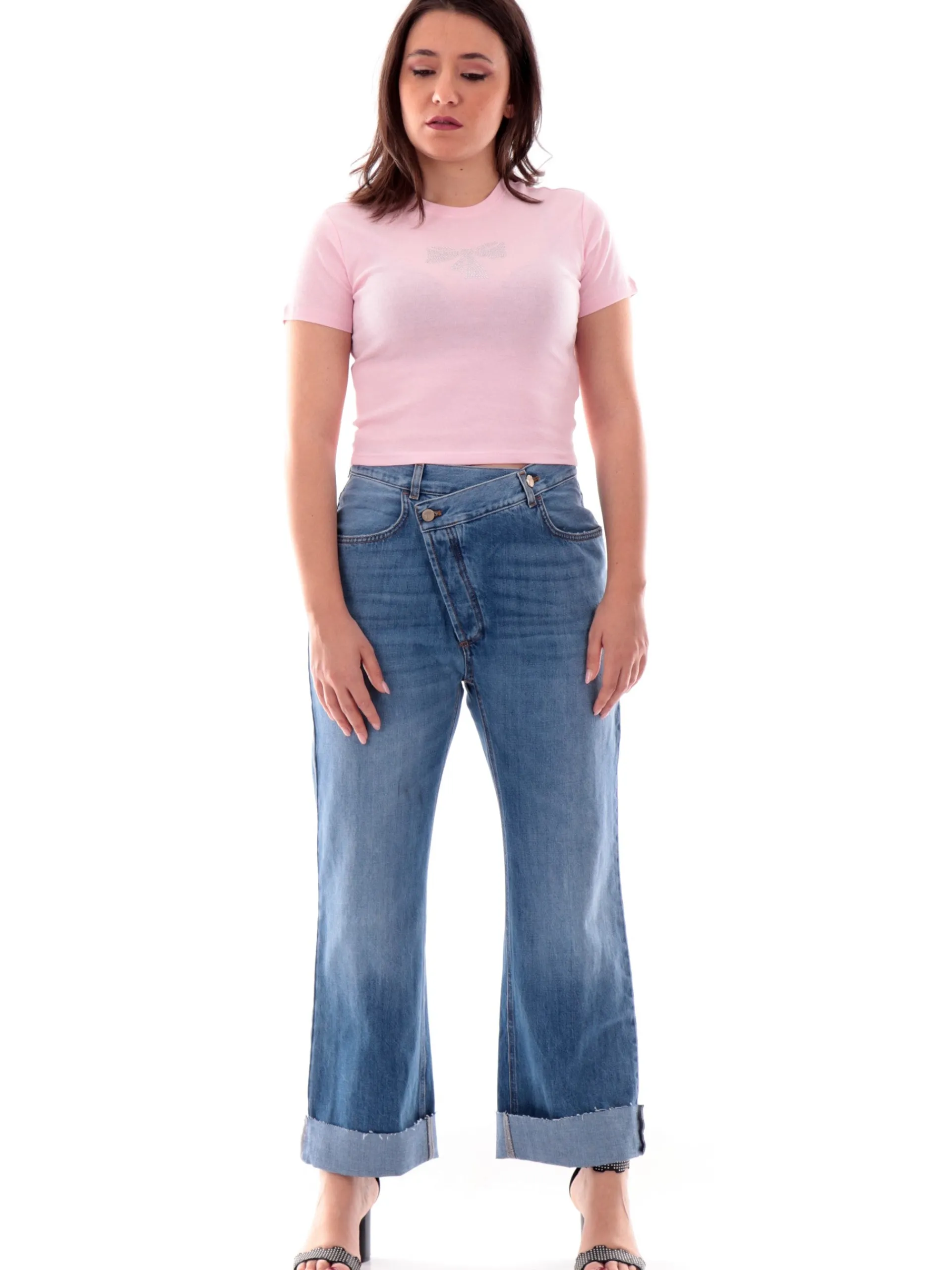ONLY Maglie*Maglia crop rosa da donna fiocco con strass 15346419