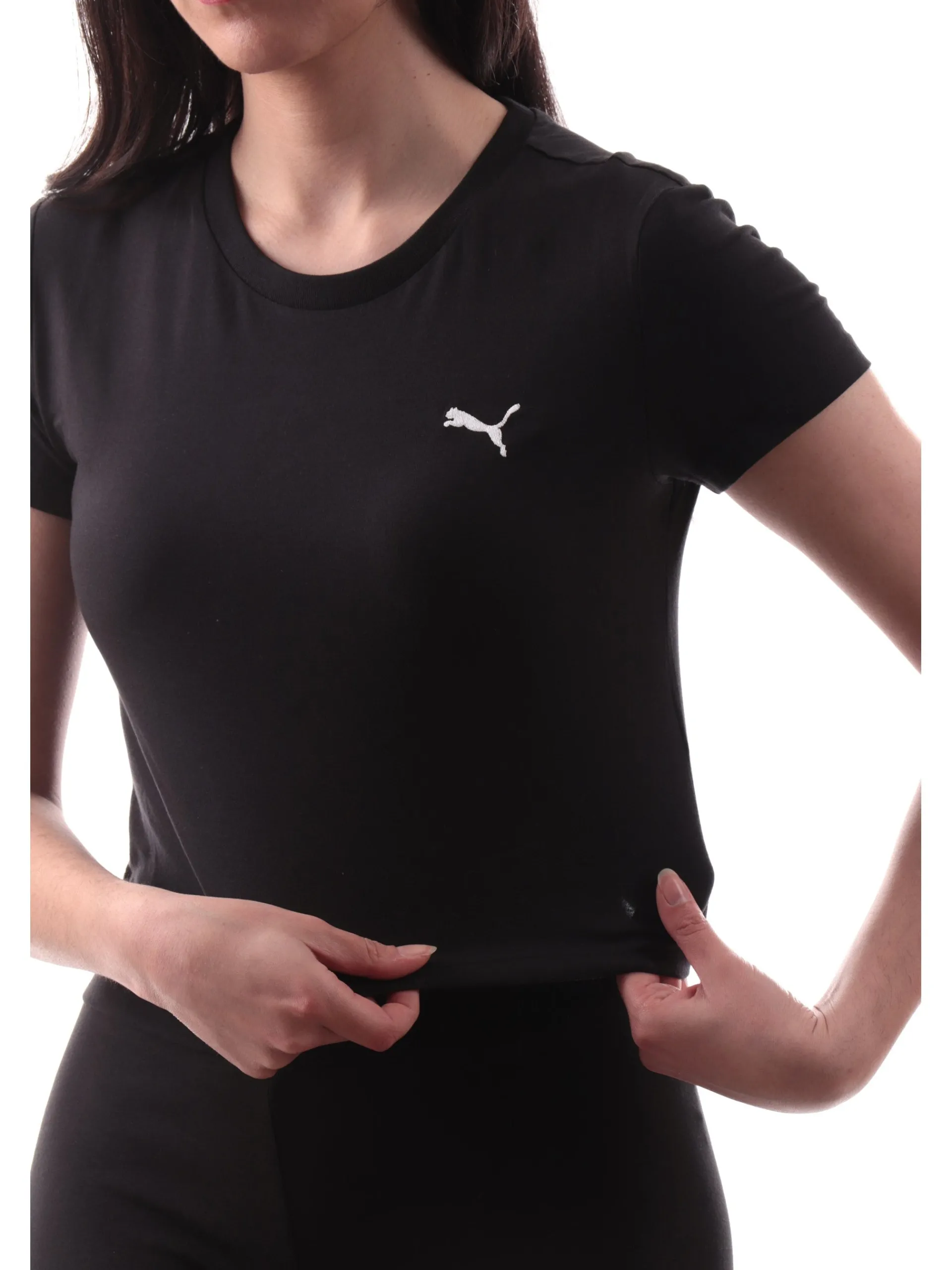 PUMA T-Shirt*Maglia crop nera da donna logo ricamato 629745