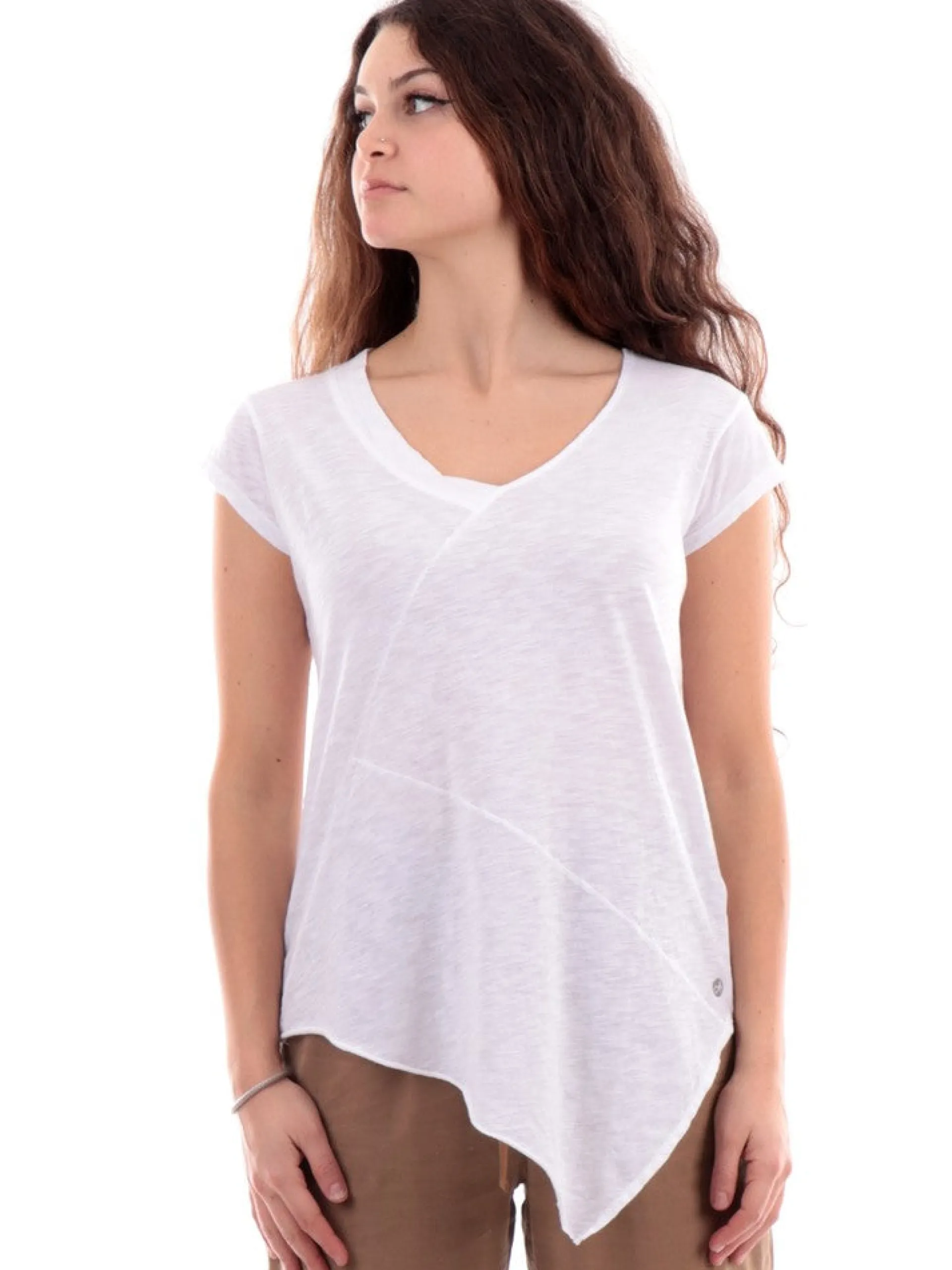 DEHA T-Shirt*Maglia bianca scollo a V da Donna asimmetrica D024641