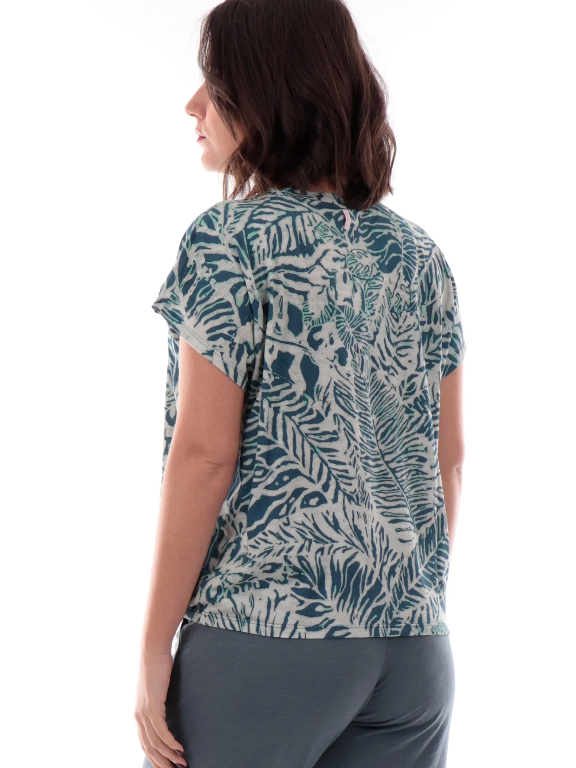 DEHA T-Shirt*Maglia fantasia floreale Celeste da donna D22430