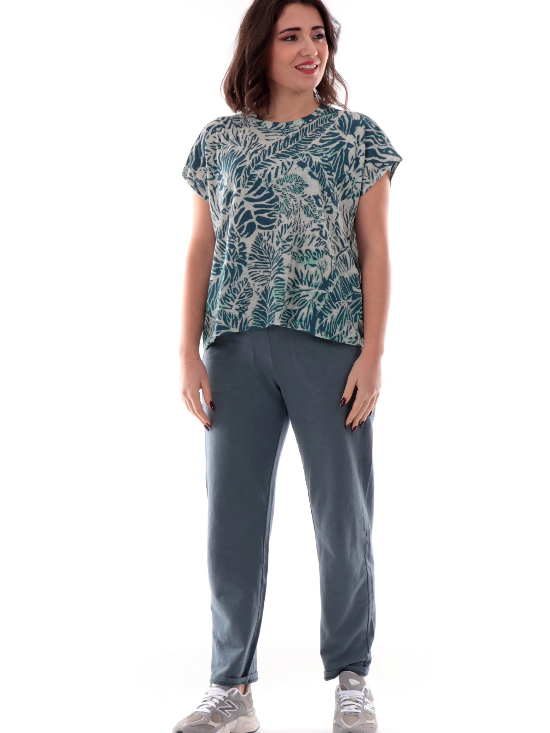 DEHA T-Shirt*Maglia fantasia floreale Celeste da donna D22430