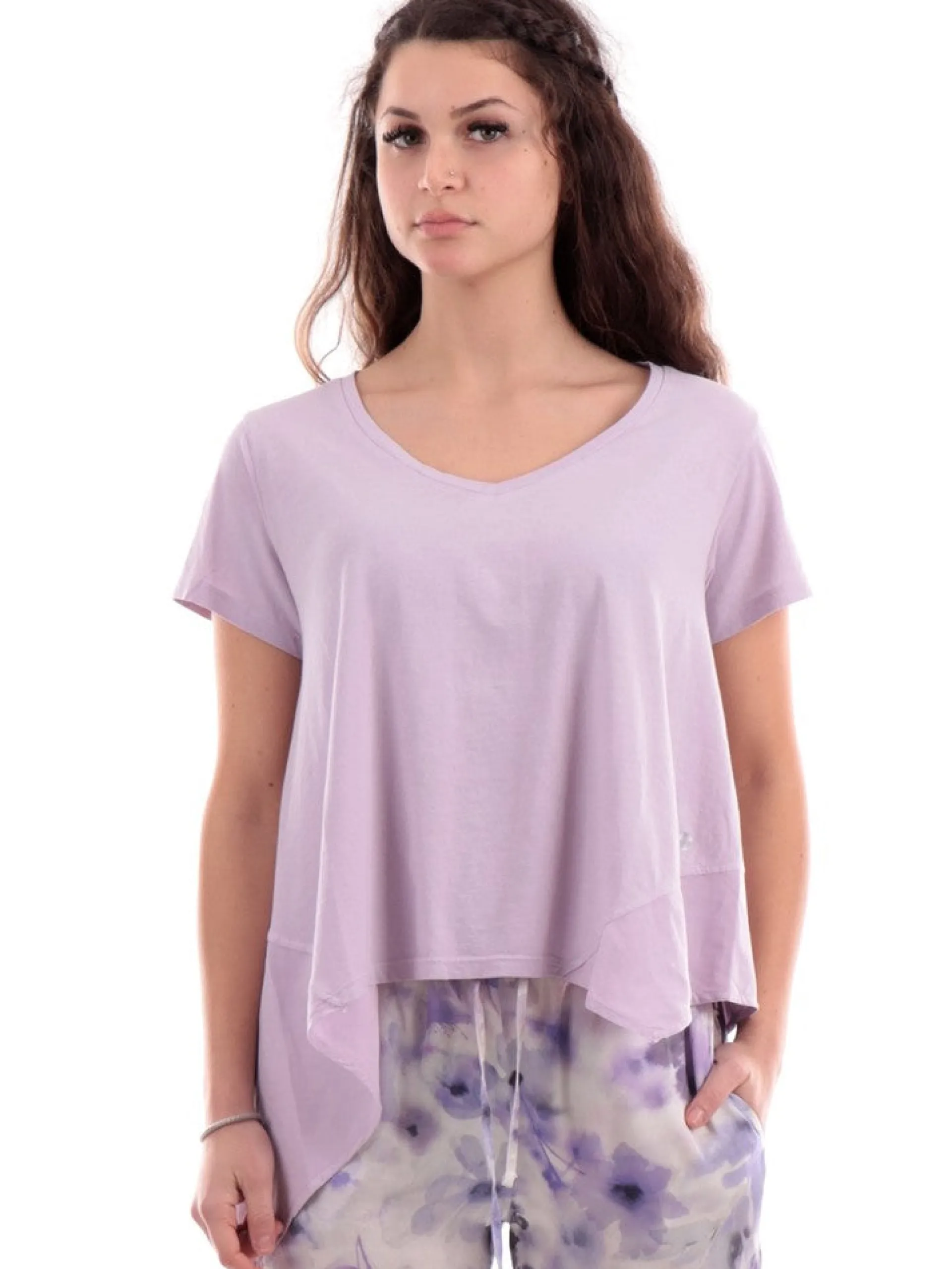 DEHA T-Shirt*Maglia lilla da donna fondo asimmetrico svasato D0220212