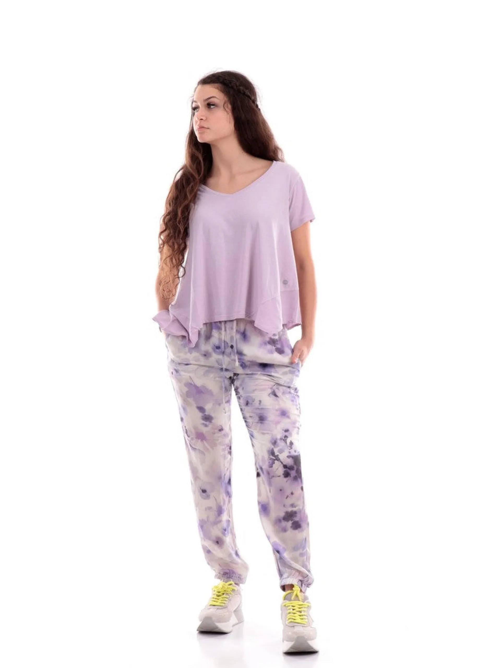 DEHA T-Shirt*Maglia lilla da donna fondo asimmetrico svasato D0220212