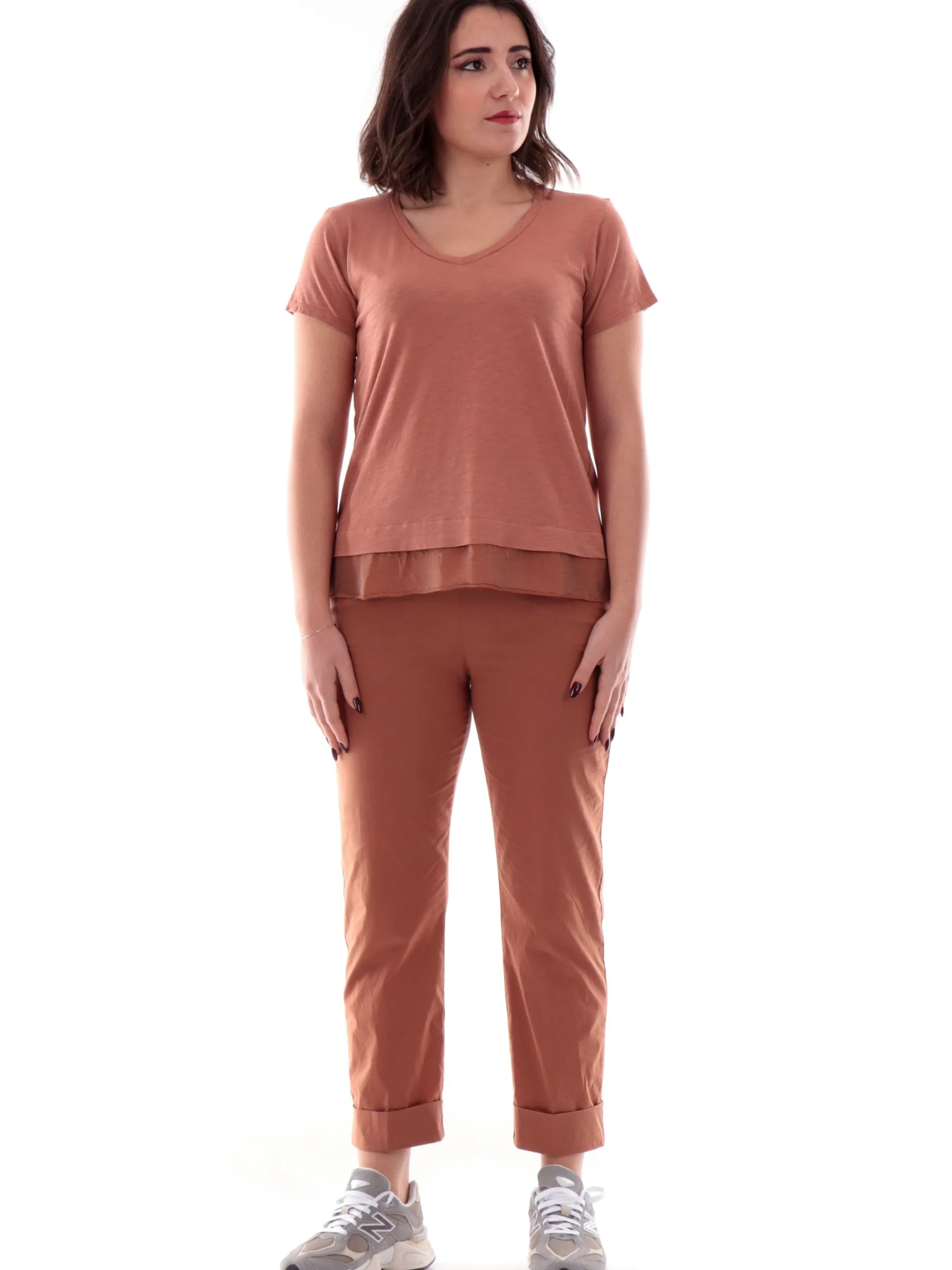 DEHA T-Shirt*Maglia marrone da donna velo sul fondo D2231137117