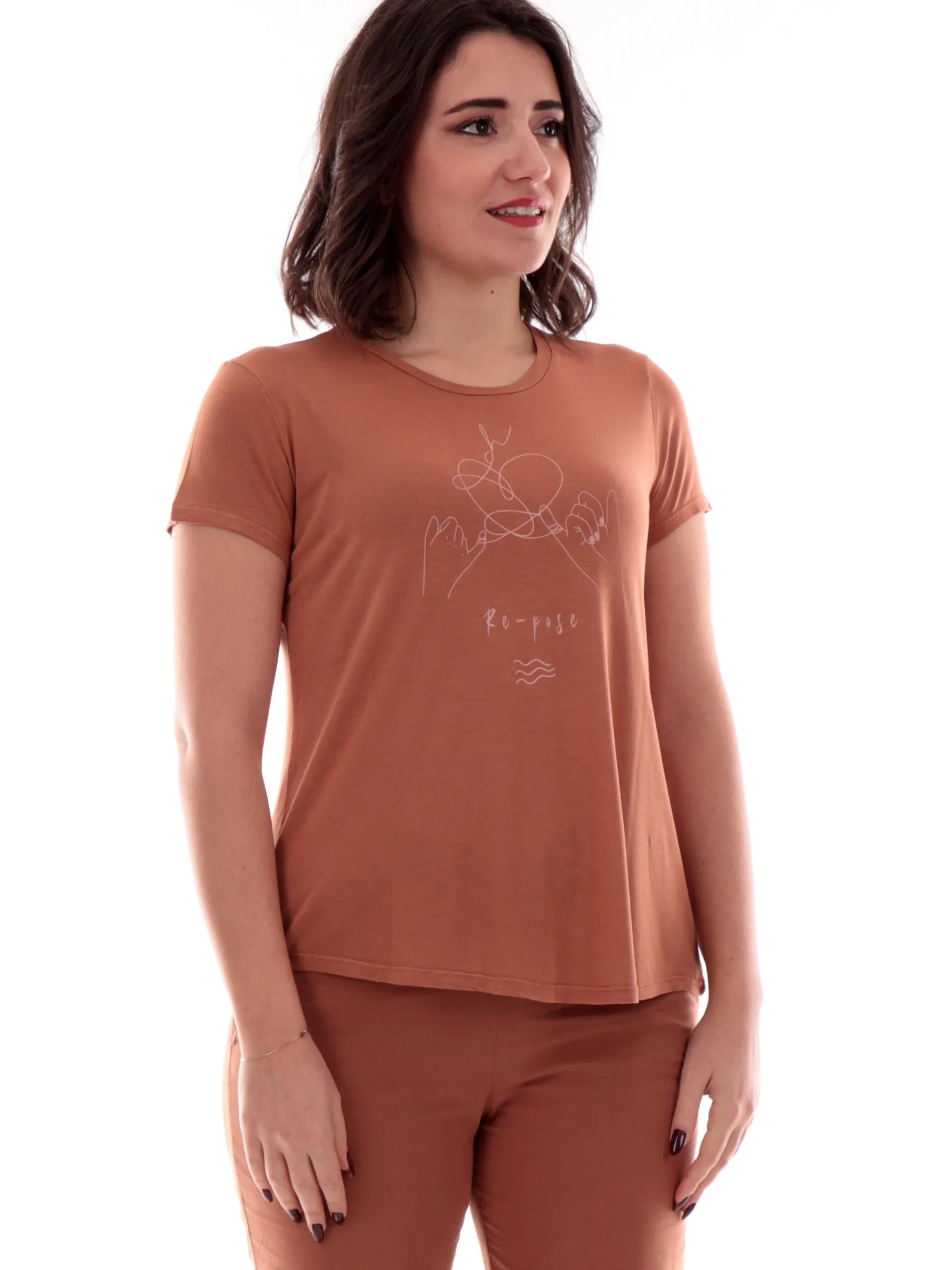 DEHA T-Shirt*Maglia Marrone da donna stampa mani Yoga D2213137117