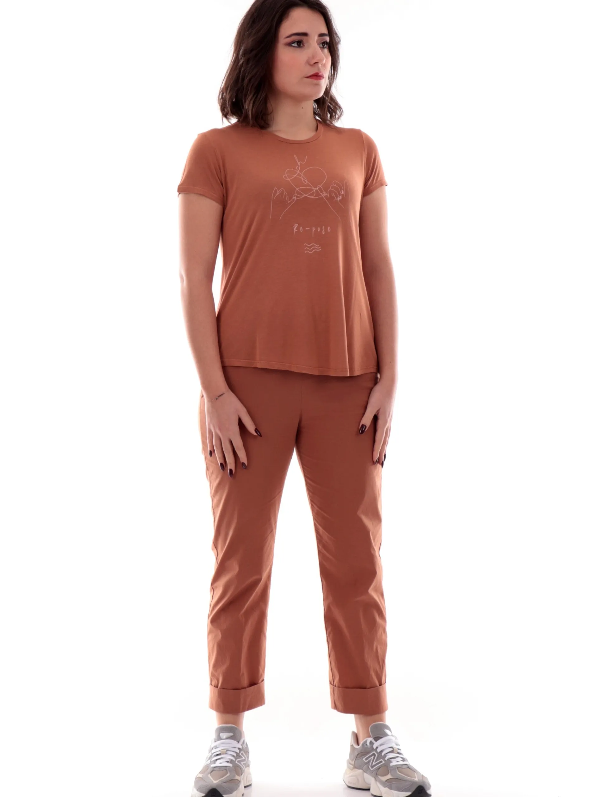 DEHA T-Shirt*Maglia Marrone da donna stampa mani Yoga D2213137117