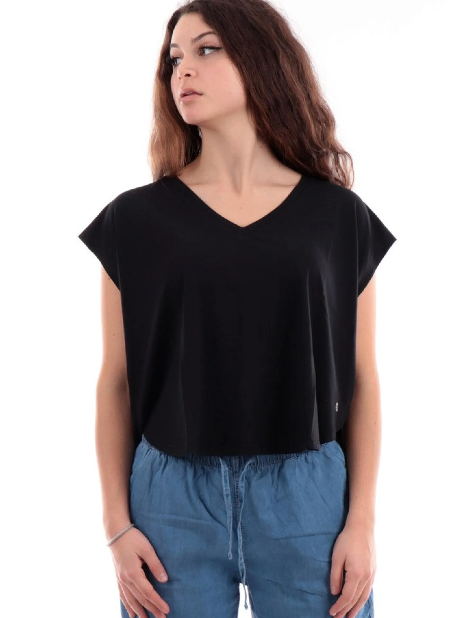 DEHA T-Shirt*Maglia nera da Donna over fit ampia crop A006821
