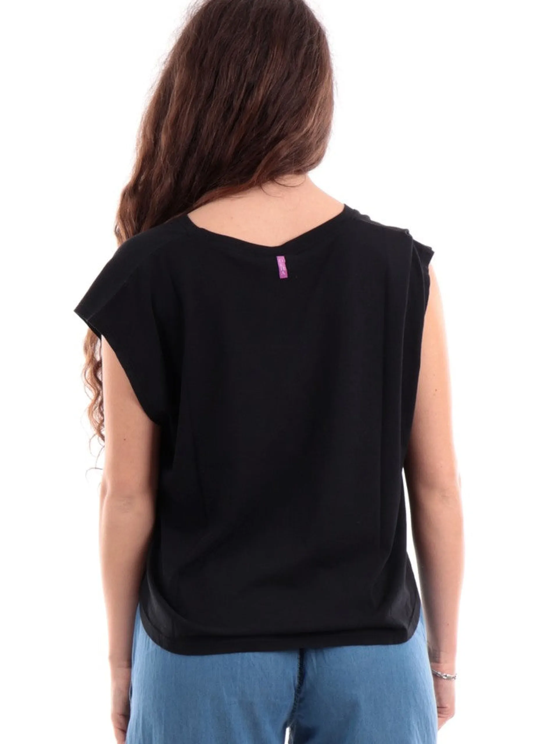 DEHA T-Shirt*Maglia nera da Donna over fit ampia crop A006821