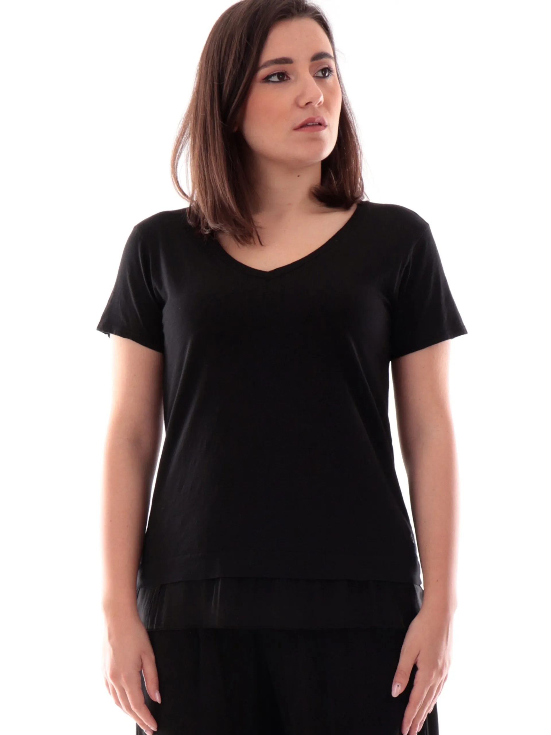 DEHA T-Shirt*Maglia nera da donna velo sul fondo D22311