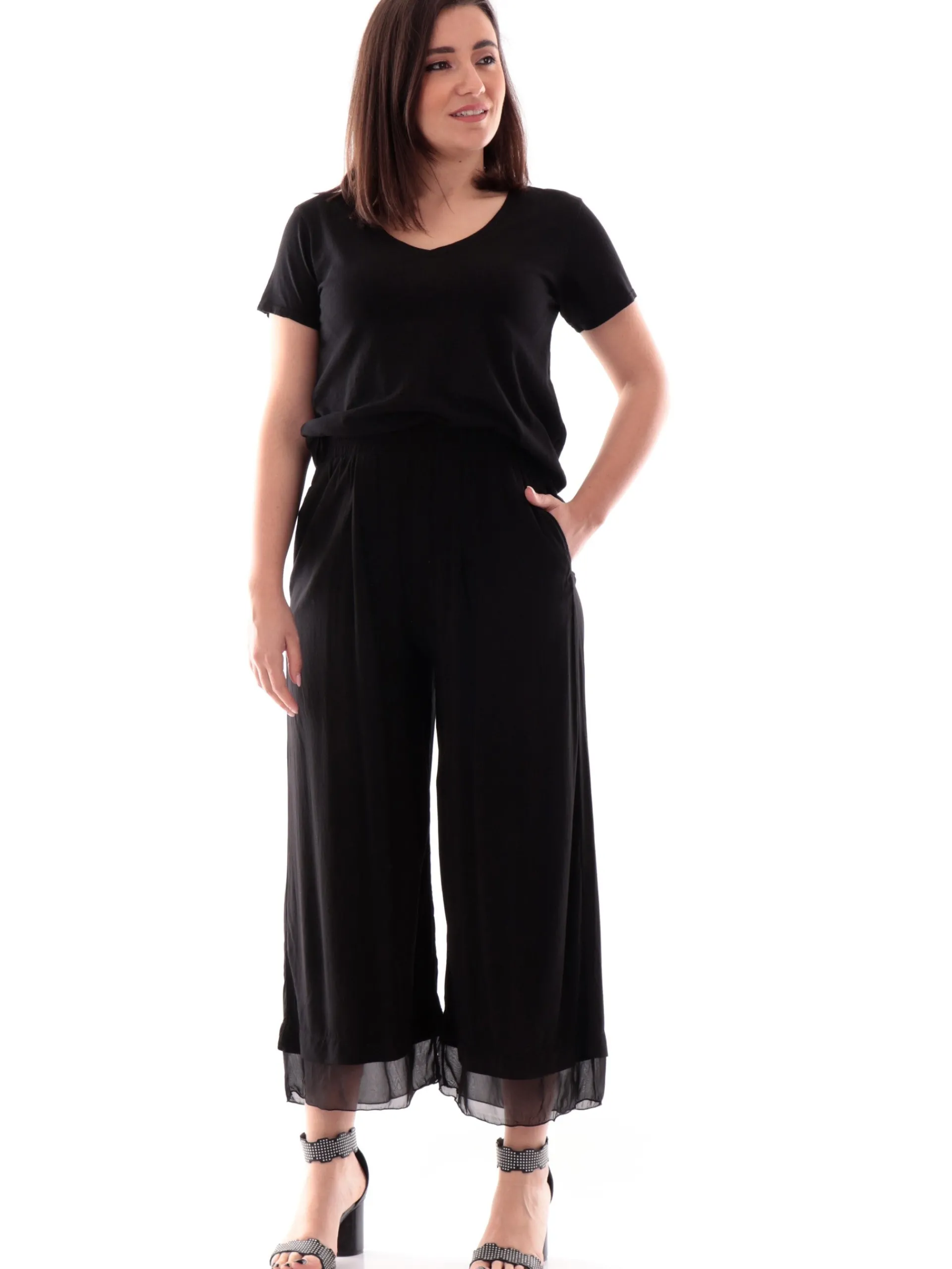DEHA T-Shirt*Maglia nera da donna velo sul fondo D22311