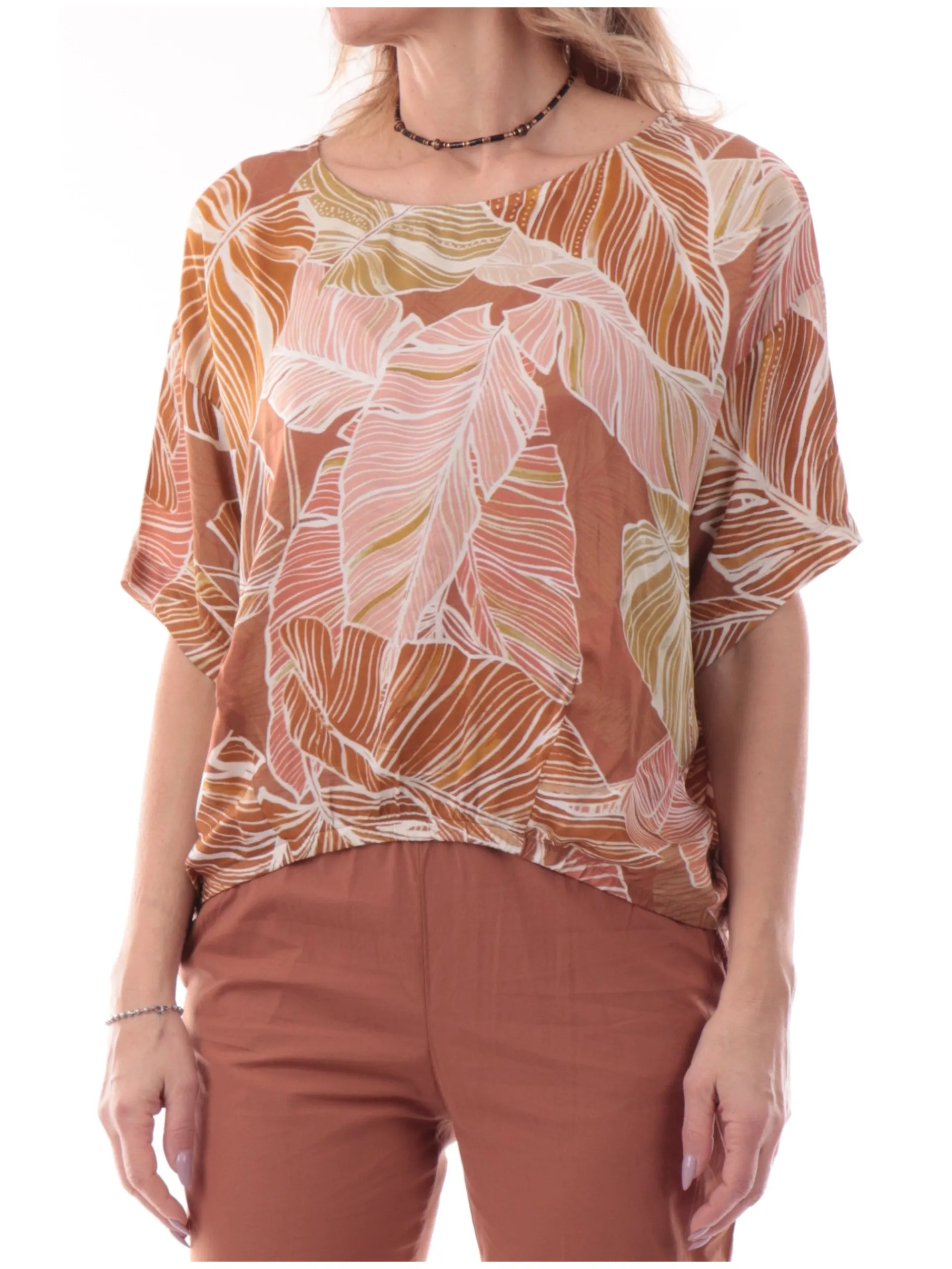 DEHA Maglie*Maglia raso fantasia a fiori da donna a farfalla D22142