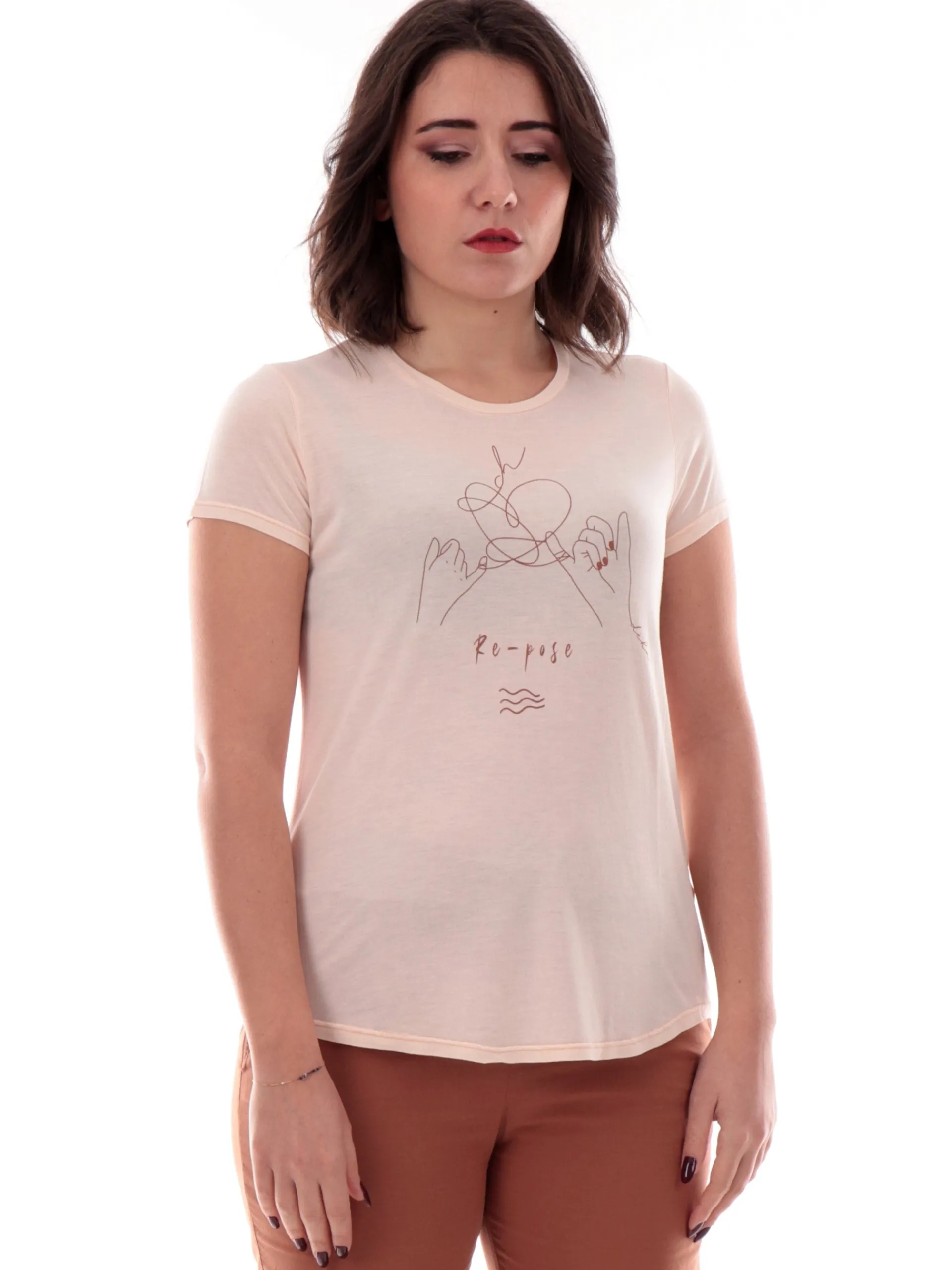 DEHA T-Shirt*Maglia rosa da donna stampa mani Yoga D2213137303