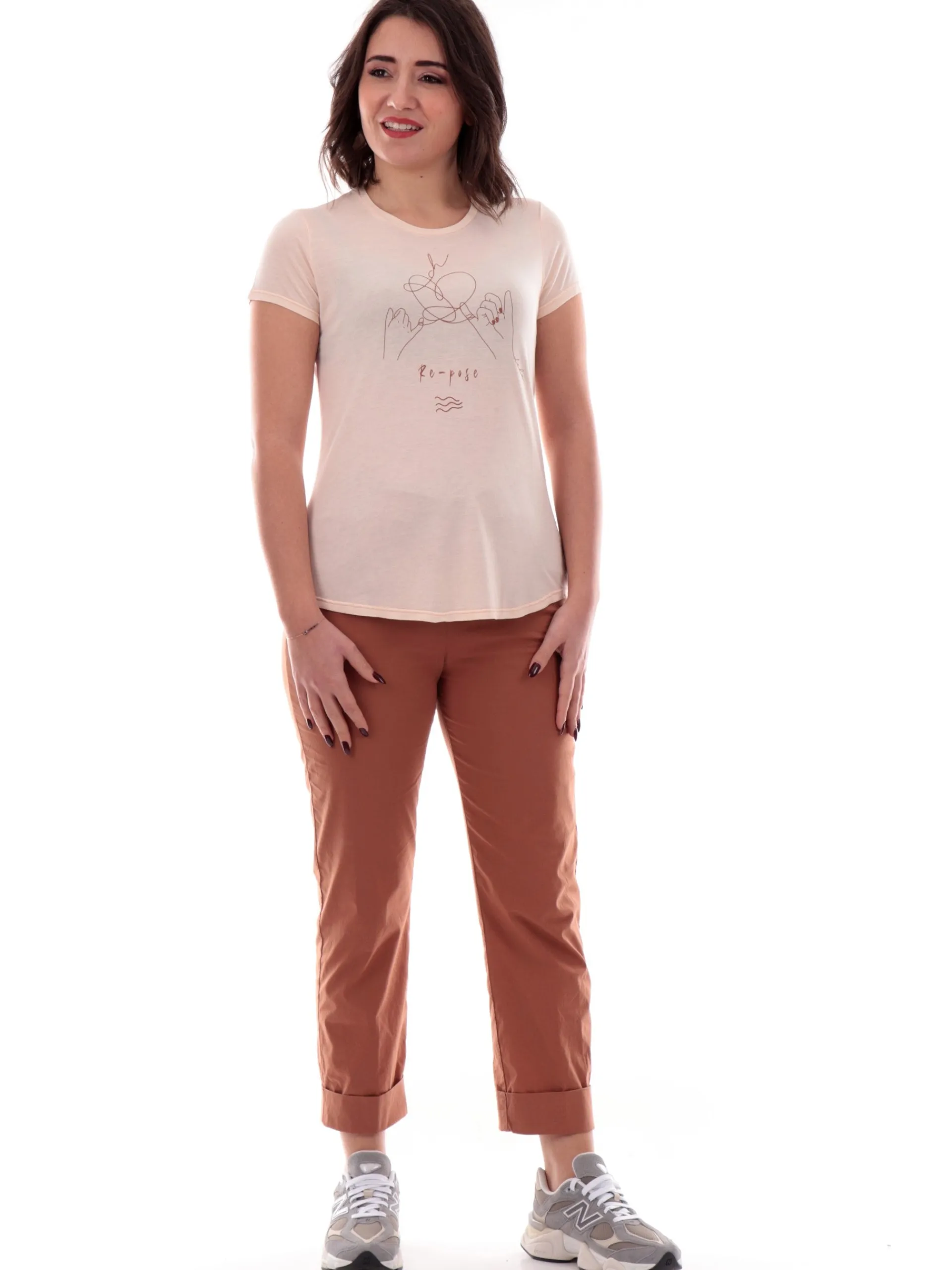 DEHA T-Shirt*Maglia rosa da donna stampa mani Yoga D2213137303
