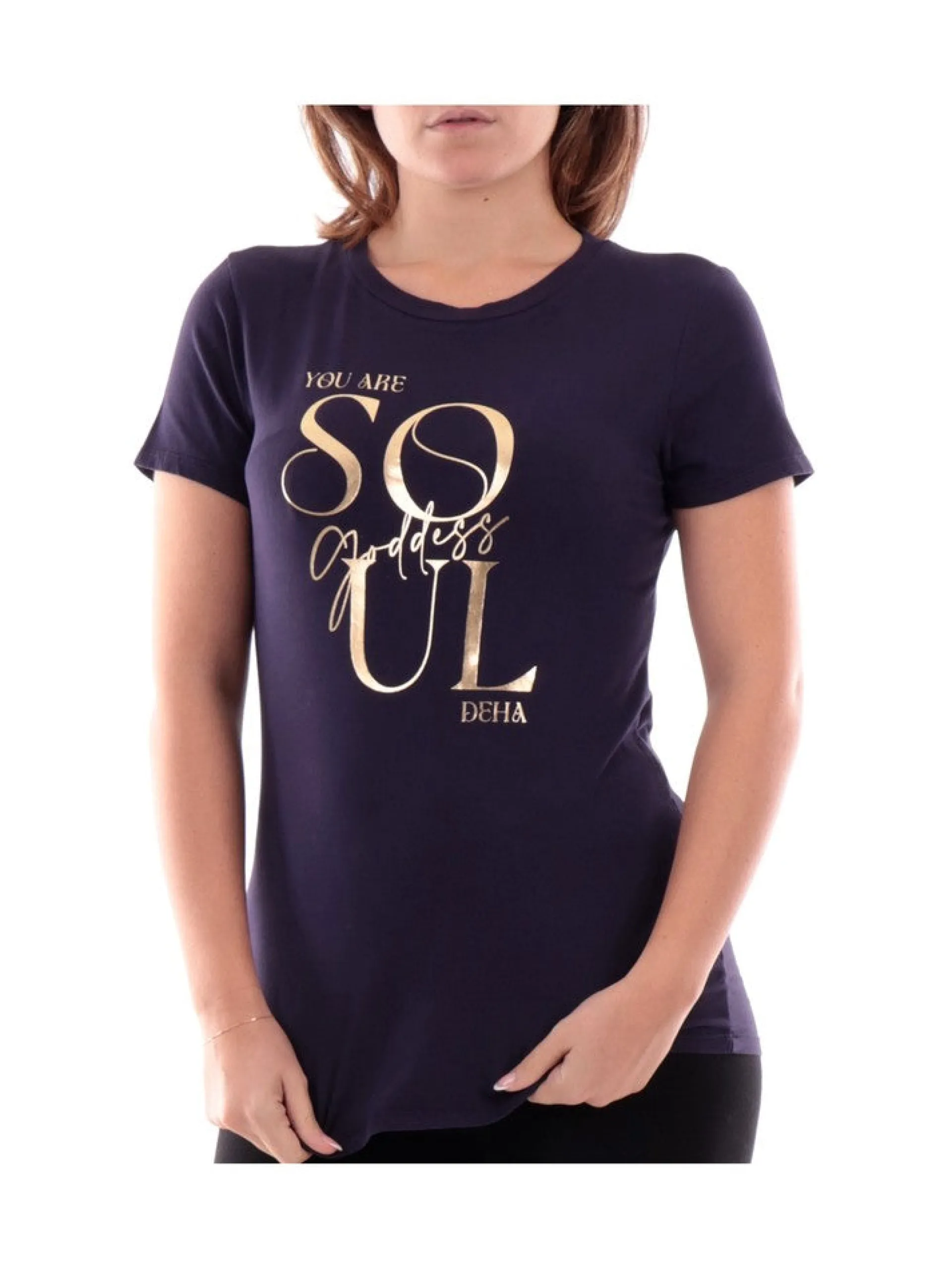 DEHA T-Shirt*Maglia Viola con stampa Oro D9312