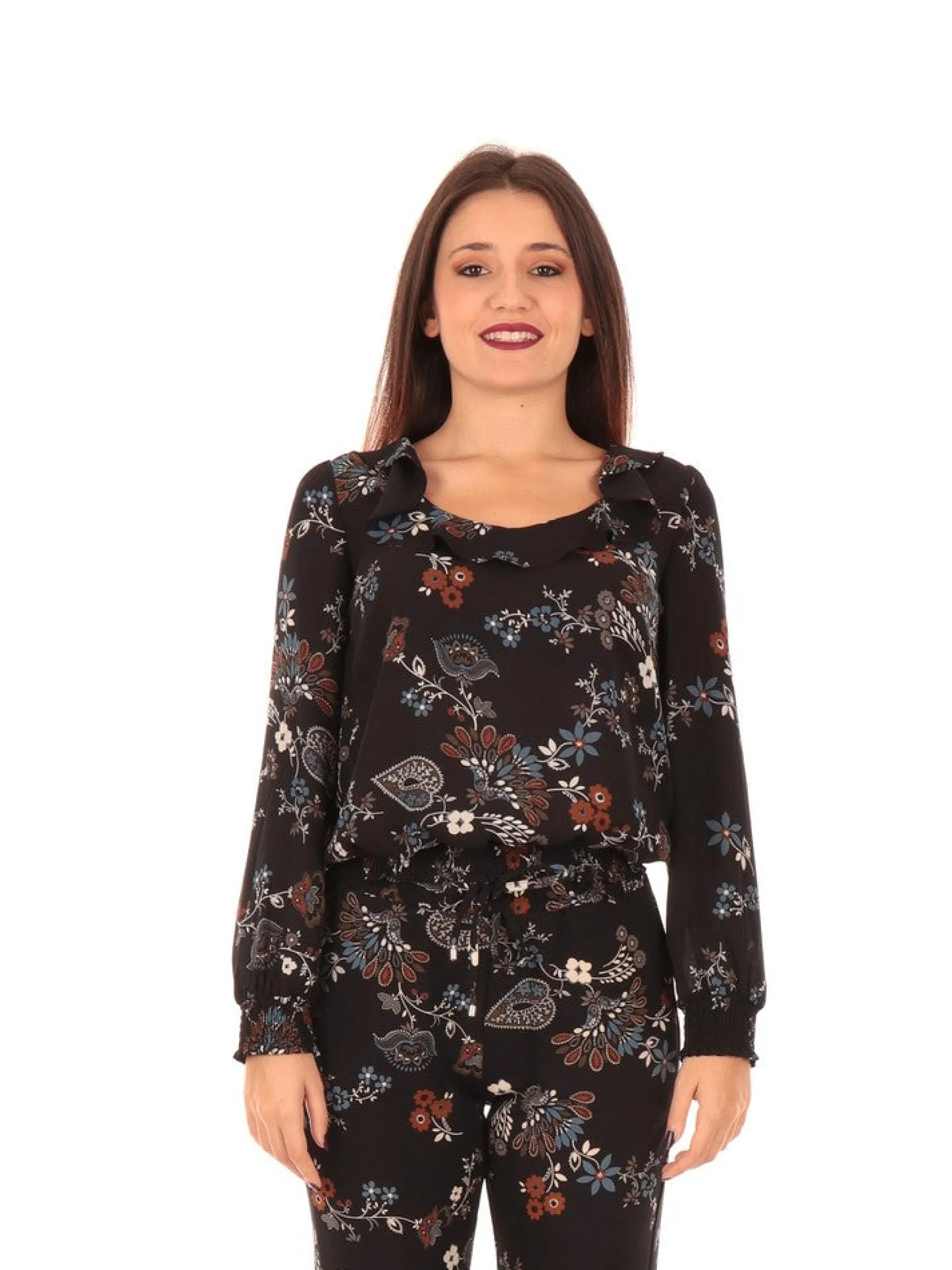 KOCCA Maglie*Maglia donna nero fantasia a fiori RUDIF