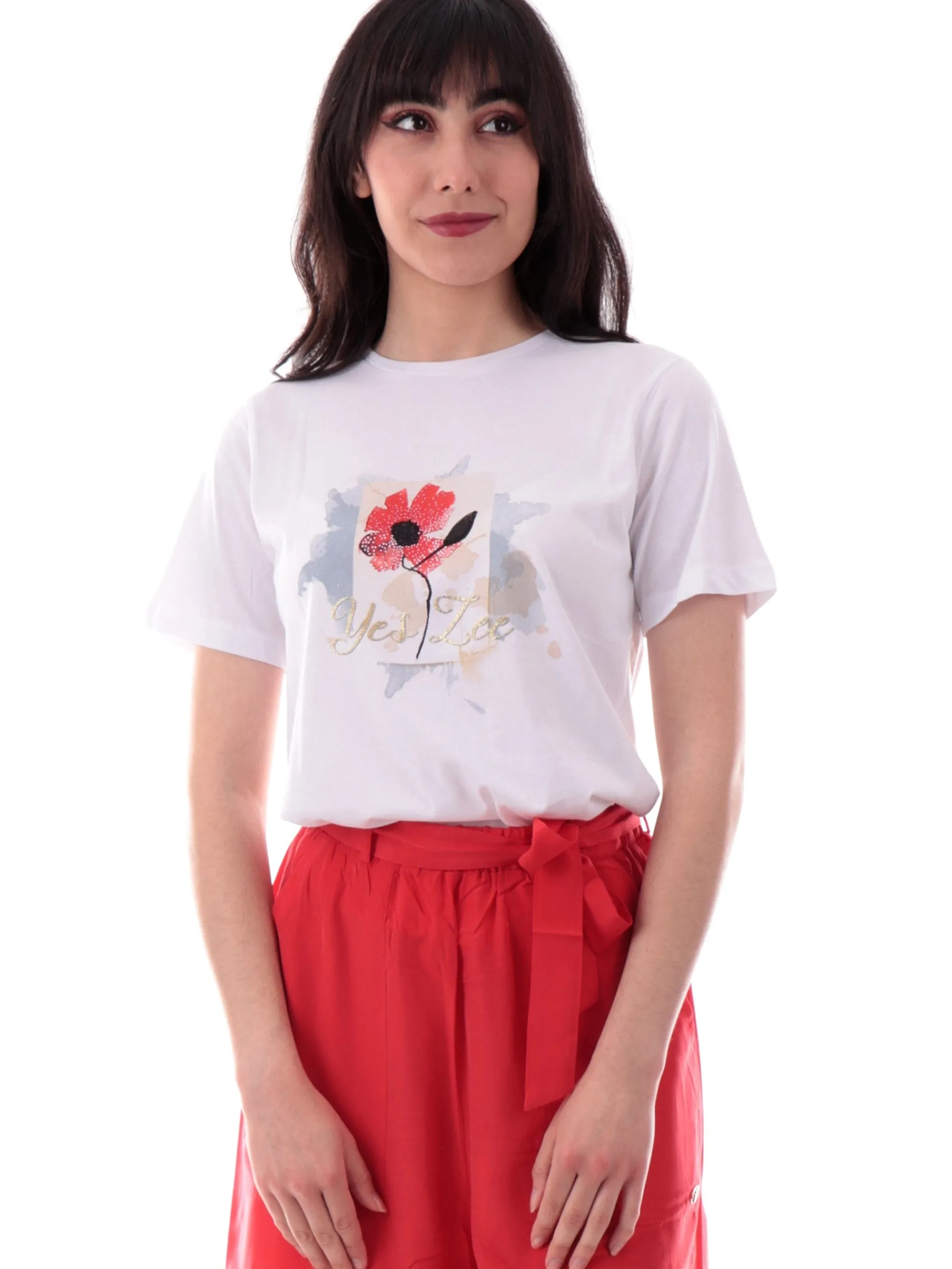 YES ZEE T-Shirt*Maglia donna bianca da donna con strass T267JX000101