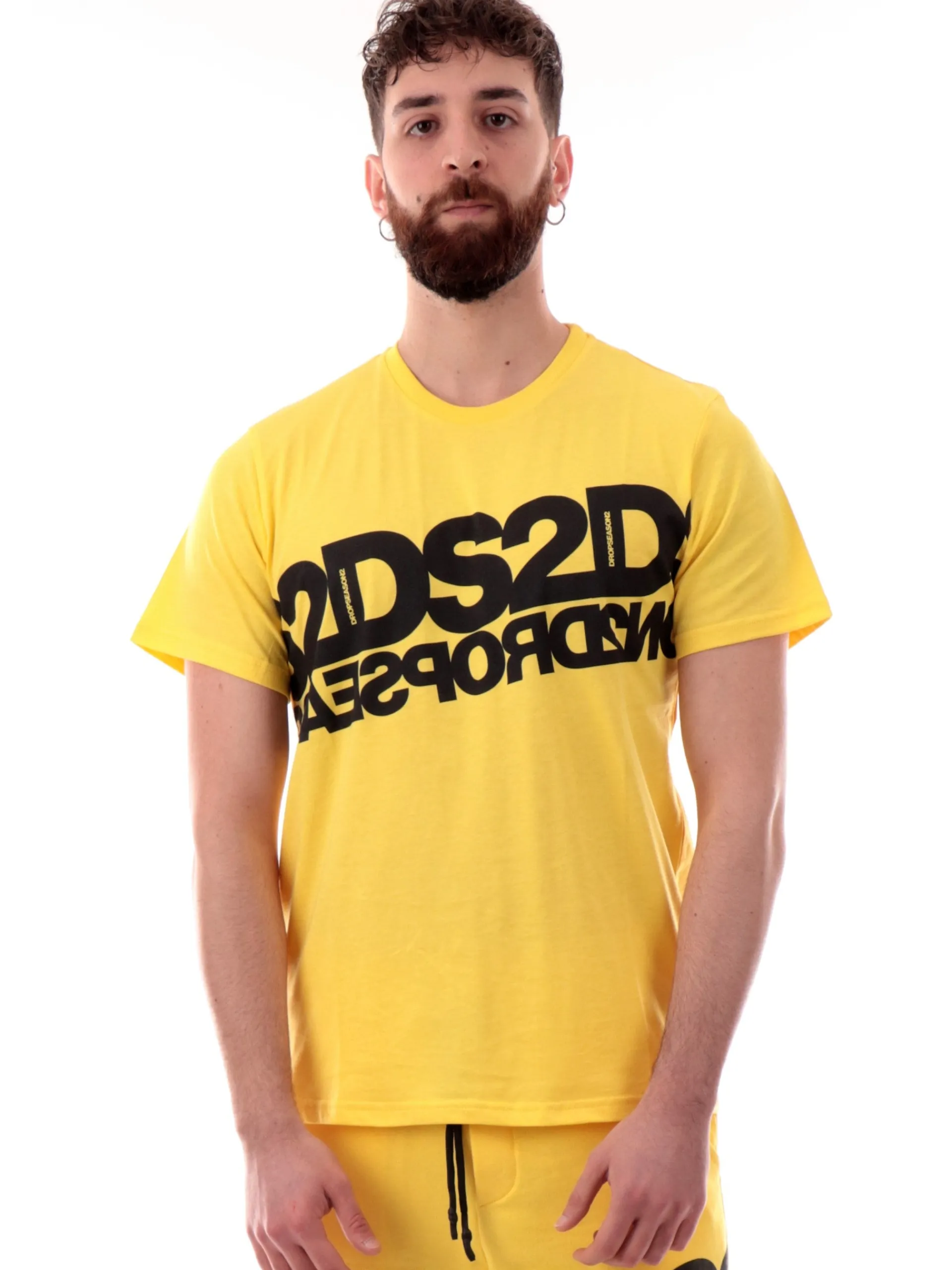DS2 T-Shirt*Maglia gialla da uomo maxi logo nero SS25240