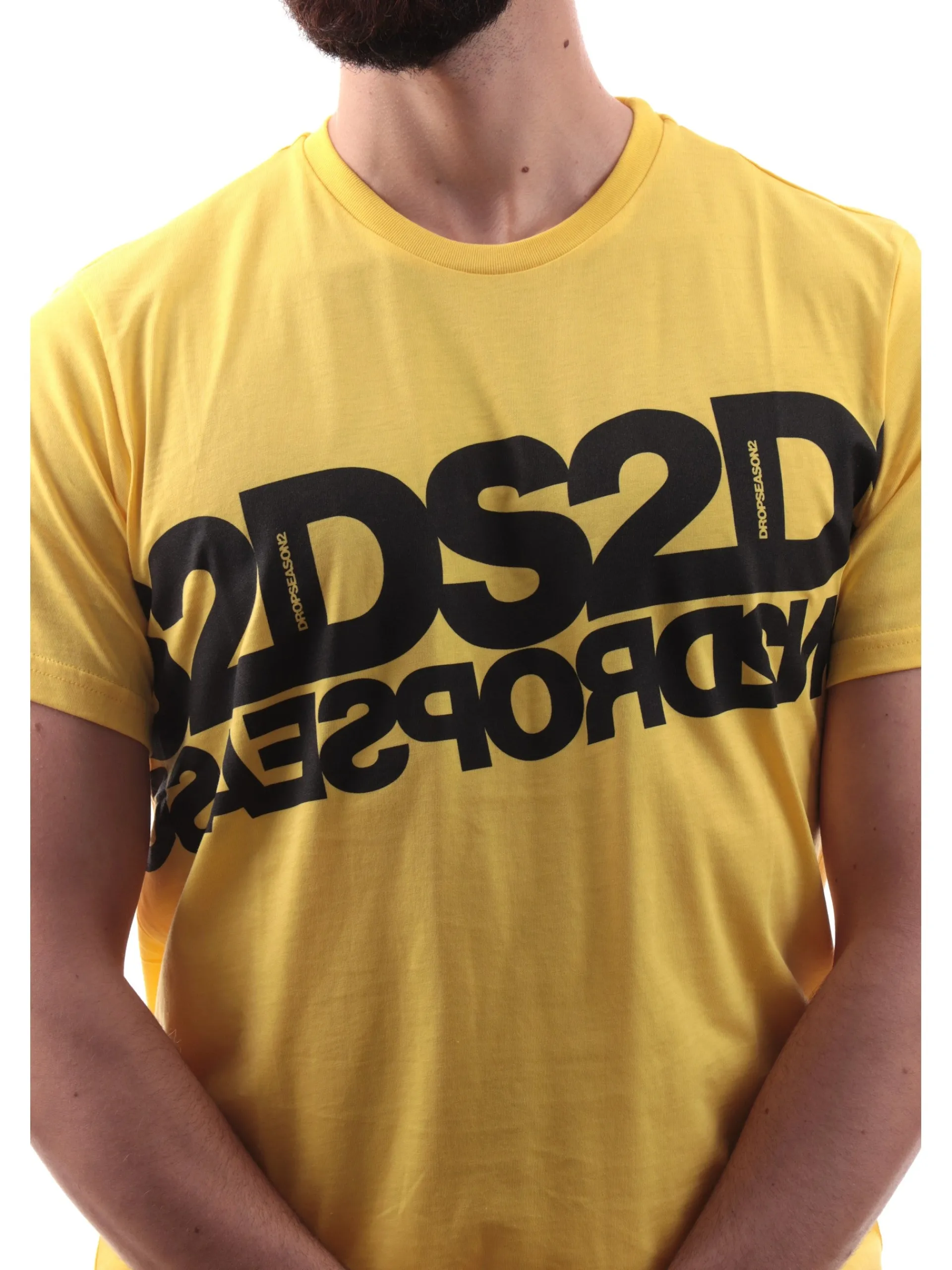 DS2 T-Shirt*Maglia gialla da uomo maxi logo nero SS25240