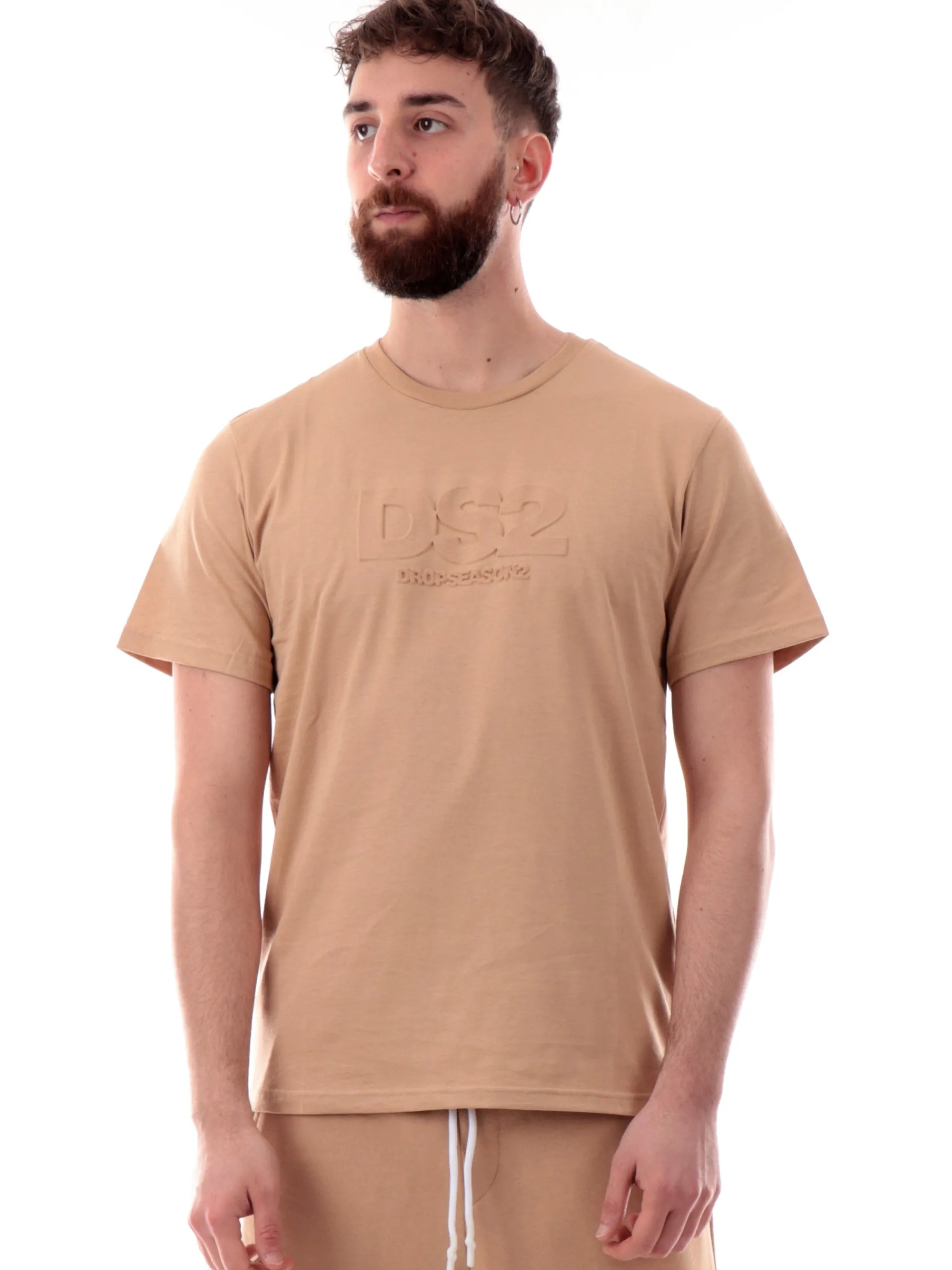 DS2 T-Shirt*Maglia marrone da uomo patch tono su tono SS25213