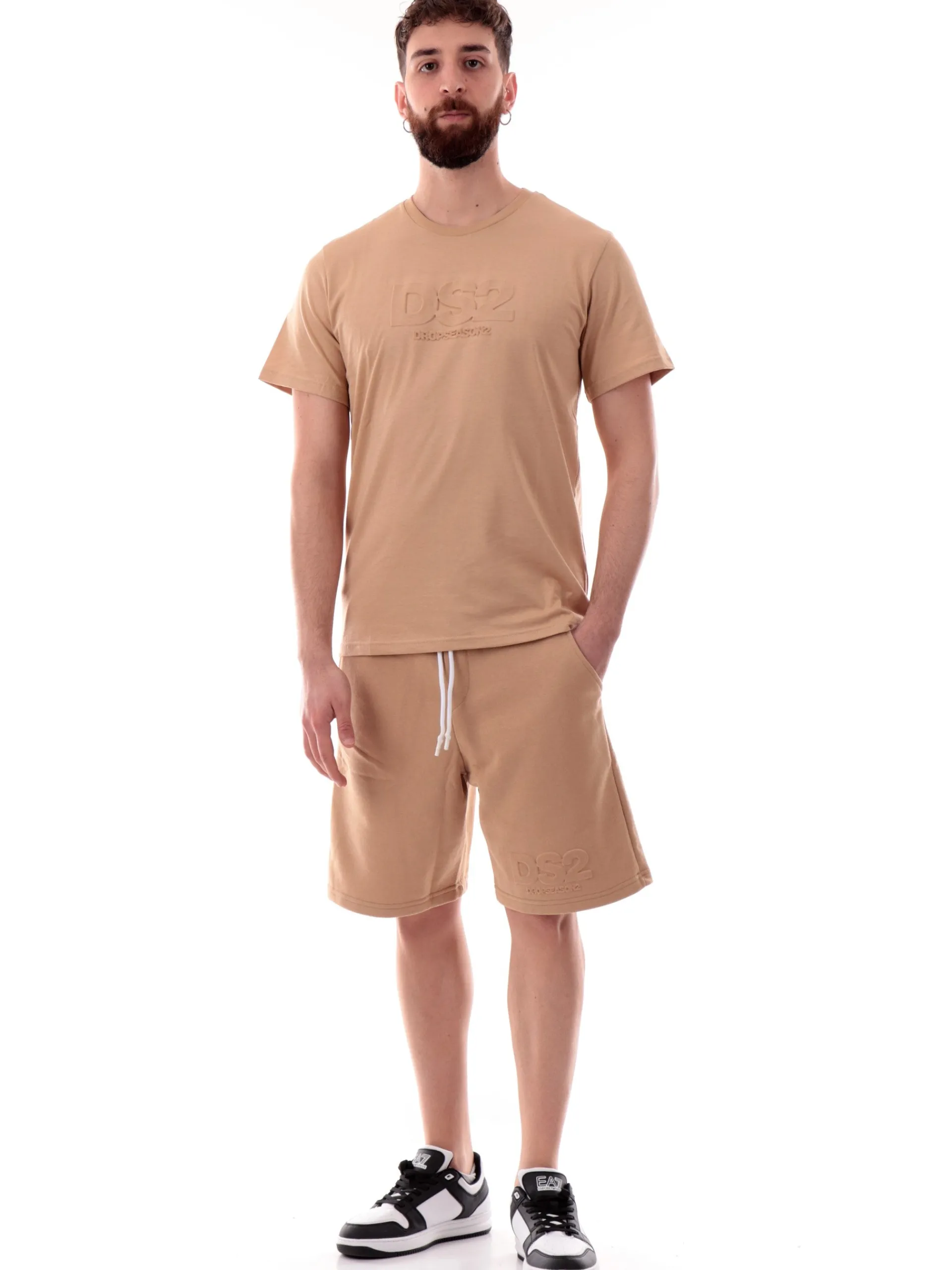 DS2 T-Shirt*Maglia marrone da uomo patch tono su tono SS25213