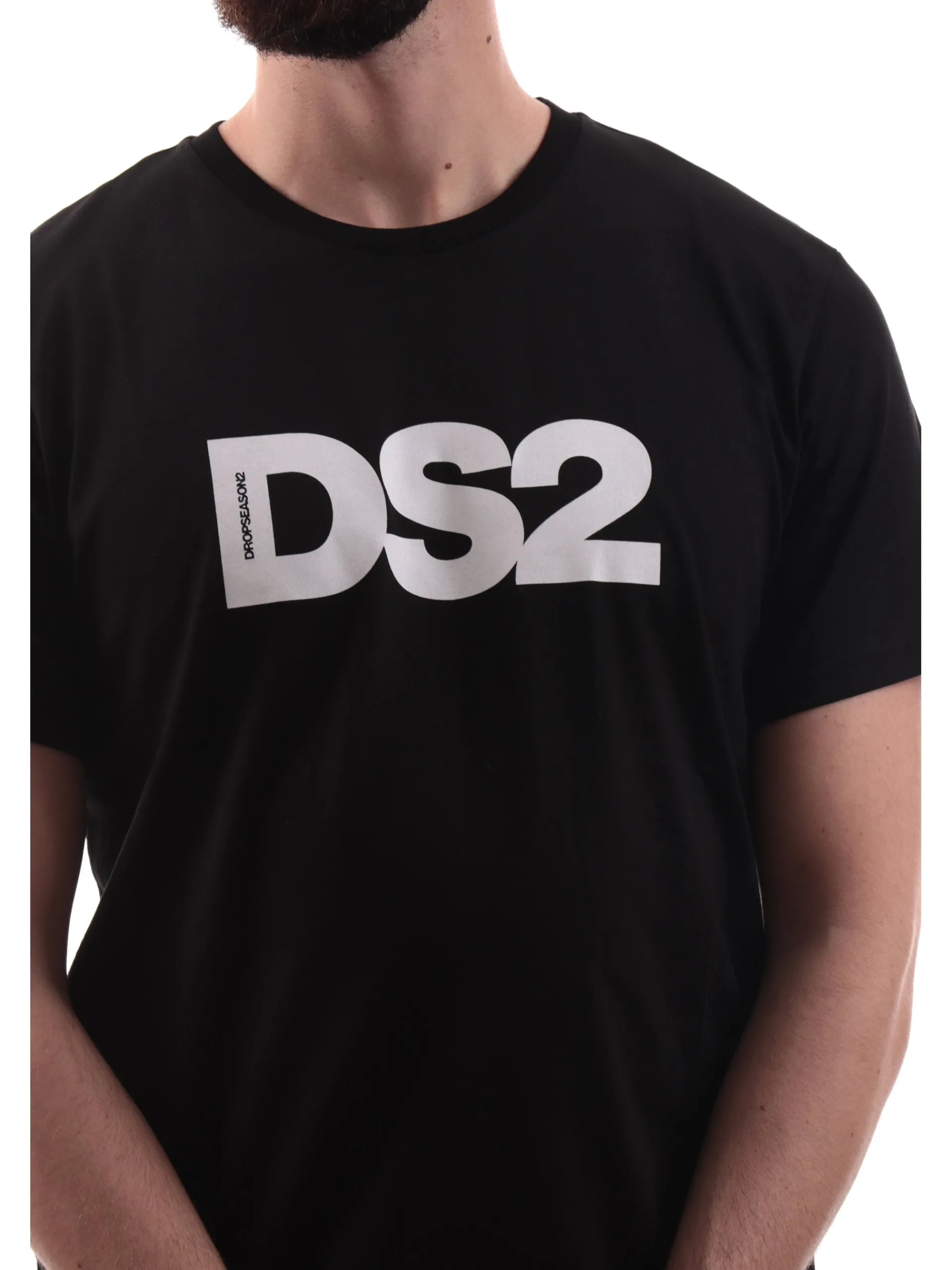 DS2 T-Shirt*Maglia nera da uomo logo bianco SS25292