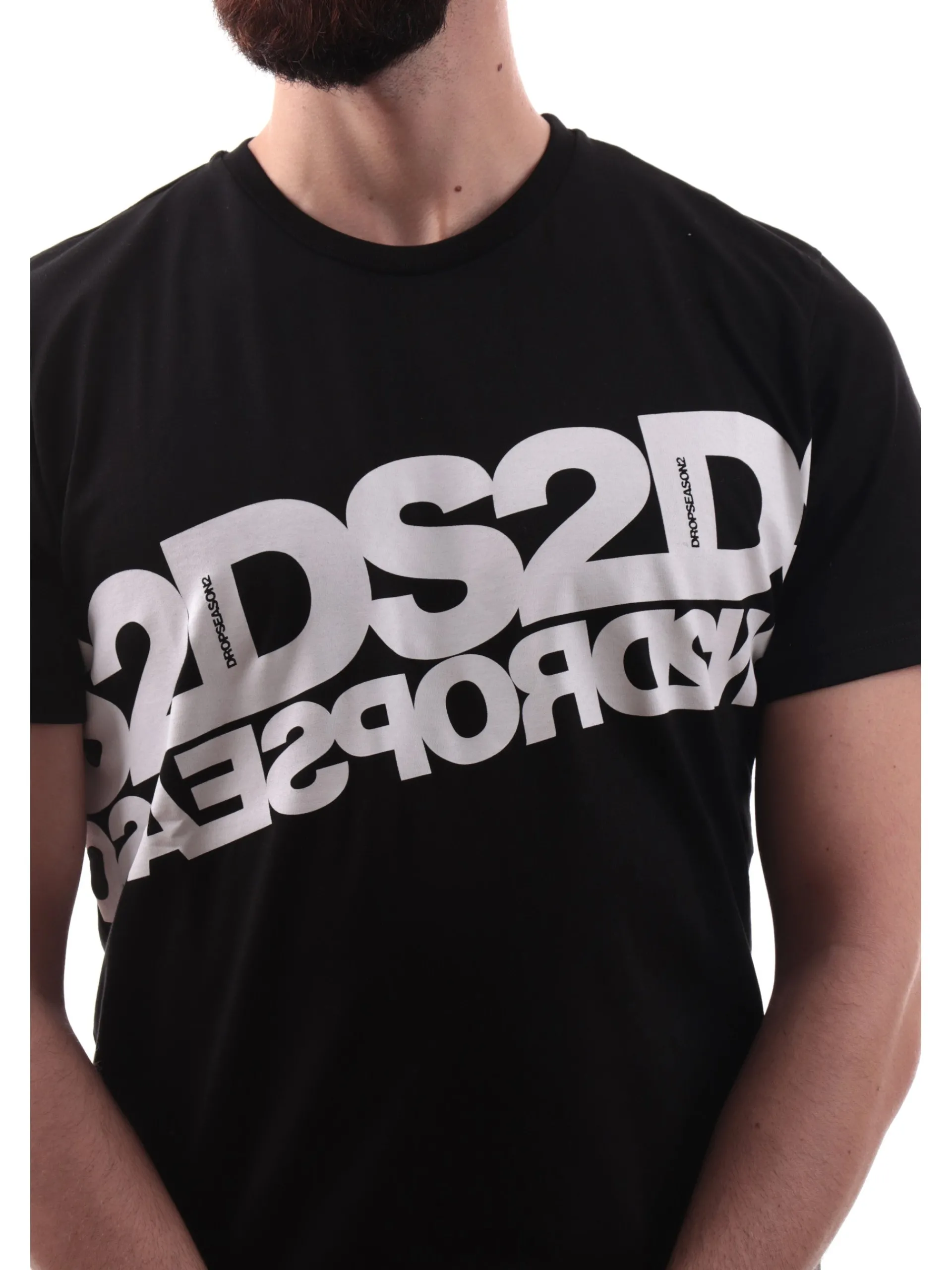 DS2 T-Shirt*Maglia nera da uomo maxi logo bianco SS25240