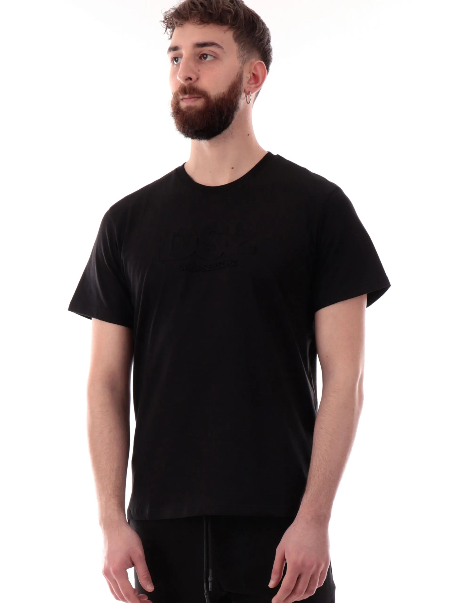 DS2 T-Shirt*Maglia nera da uomo patch tono su tono SS25213