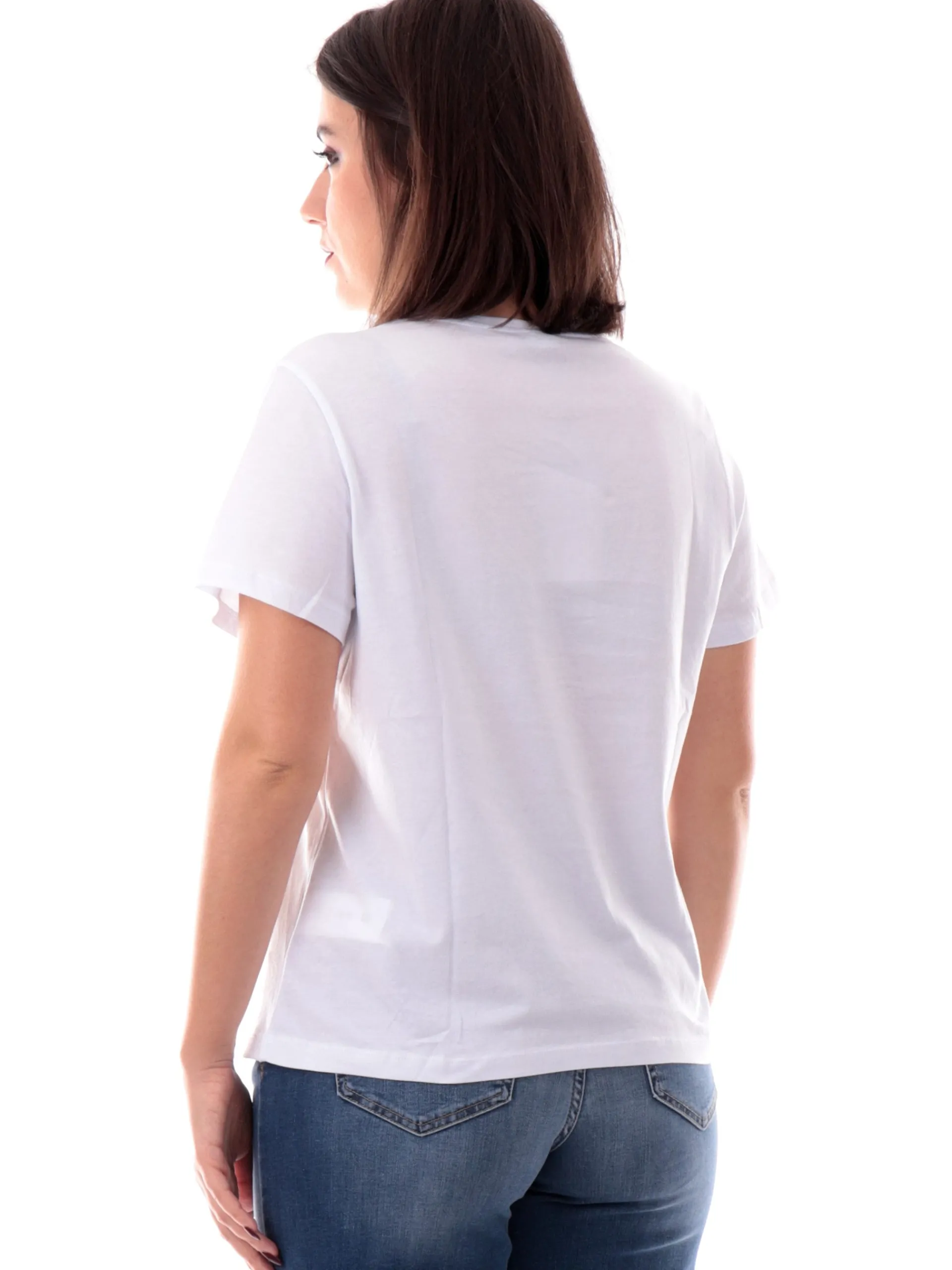 EMME MARELLA T-Shirt*Maglia bianca girocollo da donna stampa con strass FOGLIA