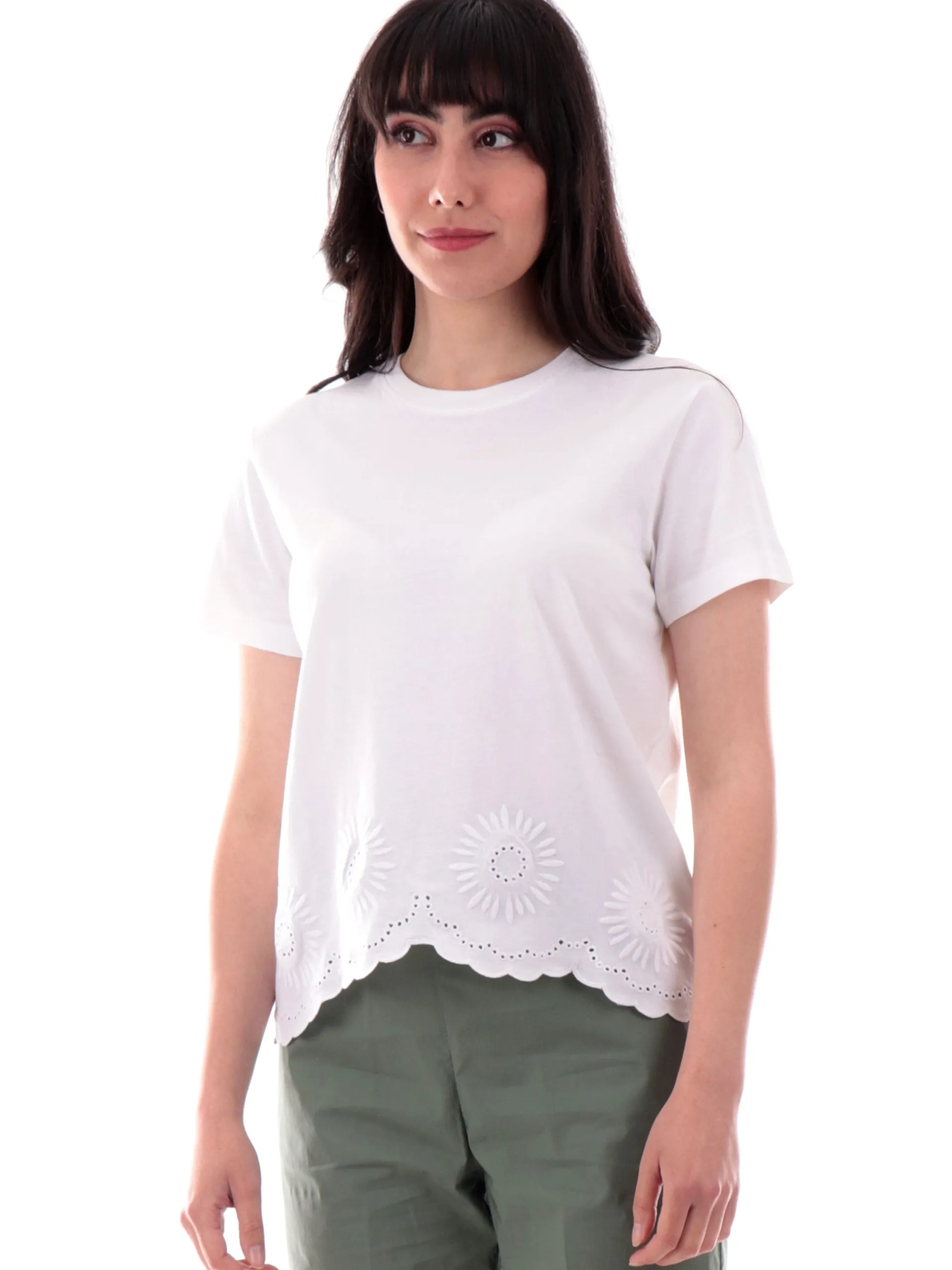 EMME MARELLA T-Shirt*Maglia bianca girocollo da donna ricami floreali SFOGO