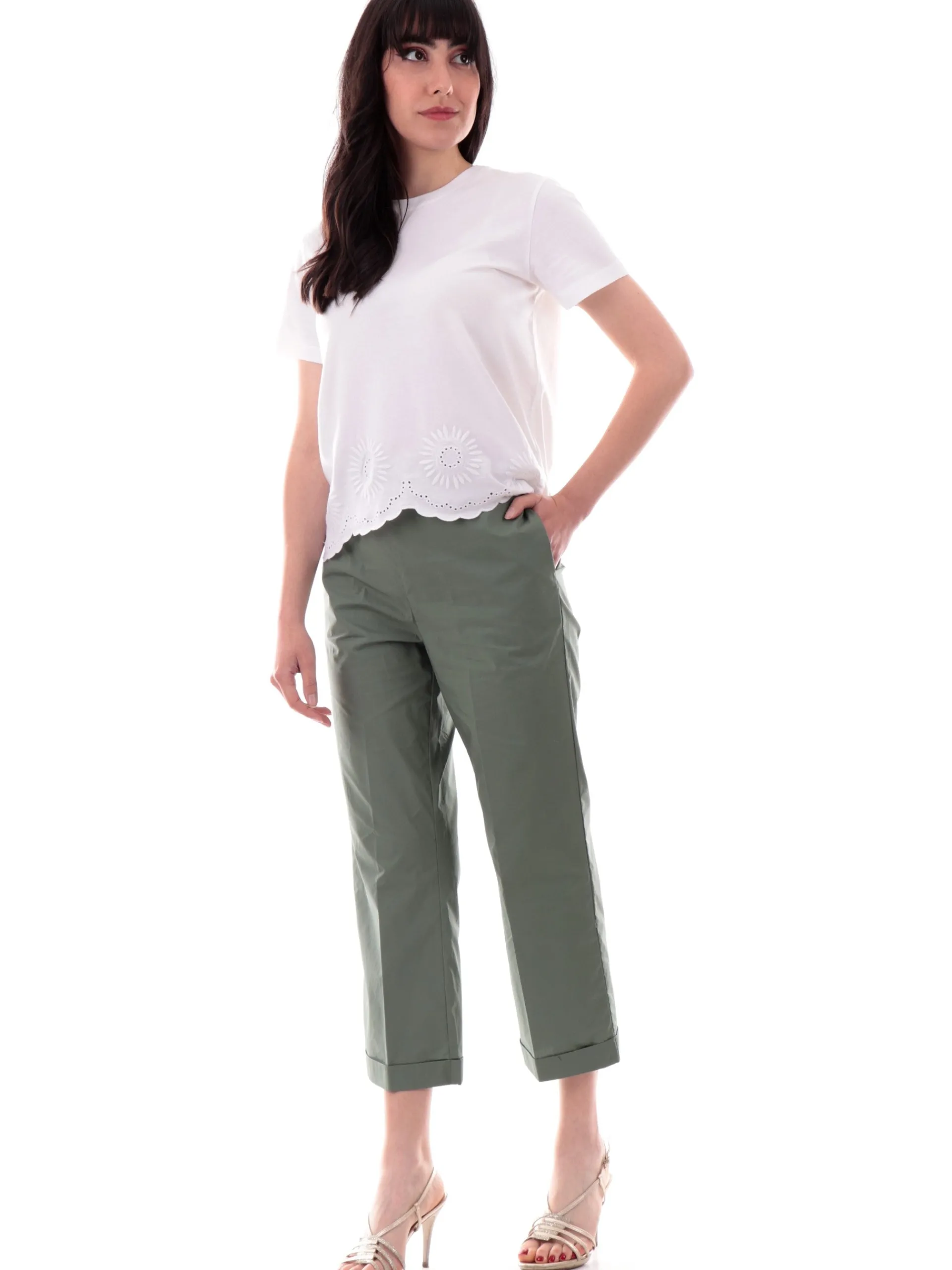 EMME MARELLA T-Shirt*Maglia bianca girocollo da donna ricami floreali SFOGO