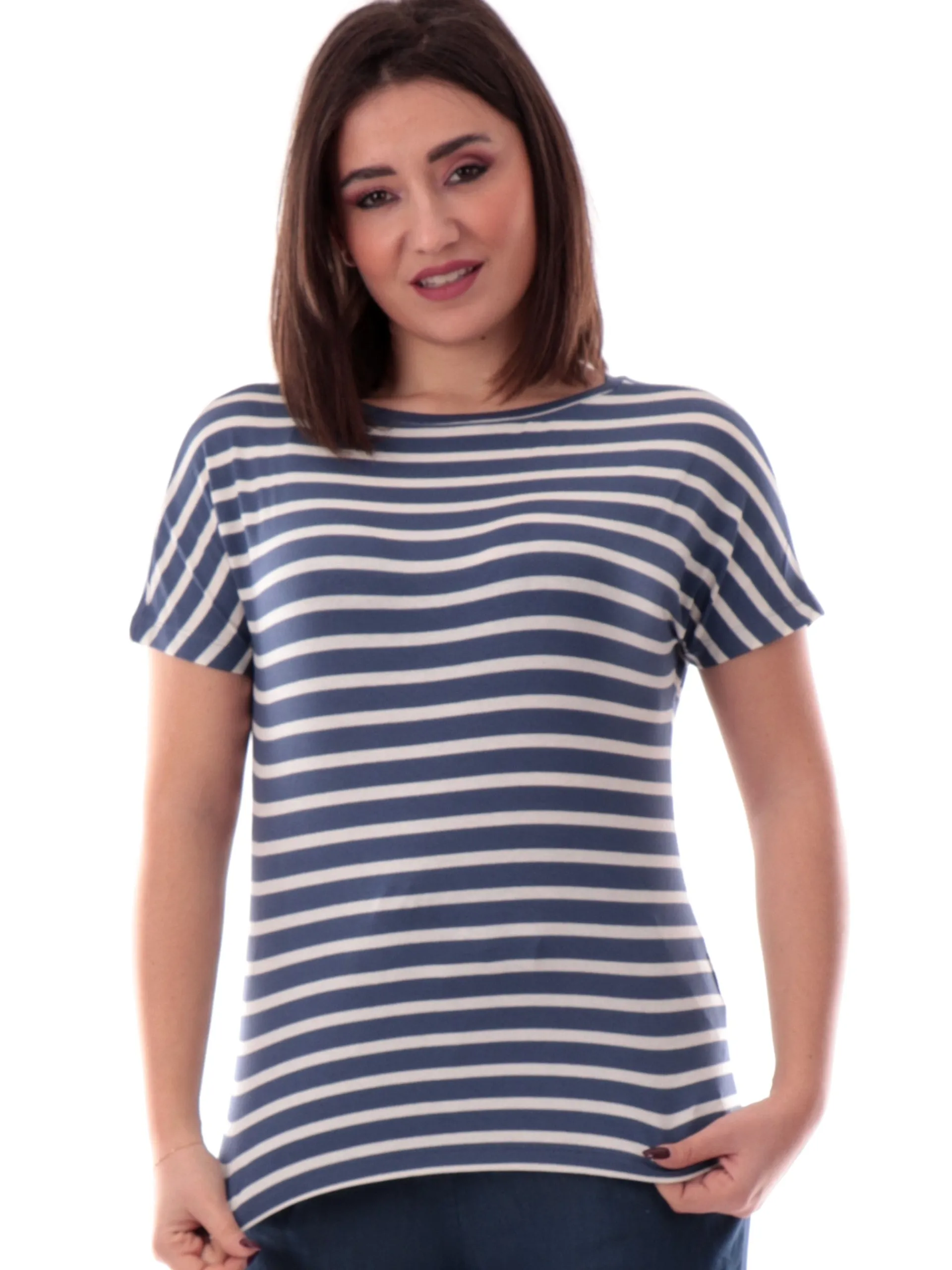 EMME MARELLA T-Shirt*Maglia blu a righe da donna maniche corte CONGO