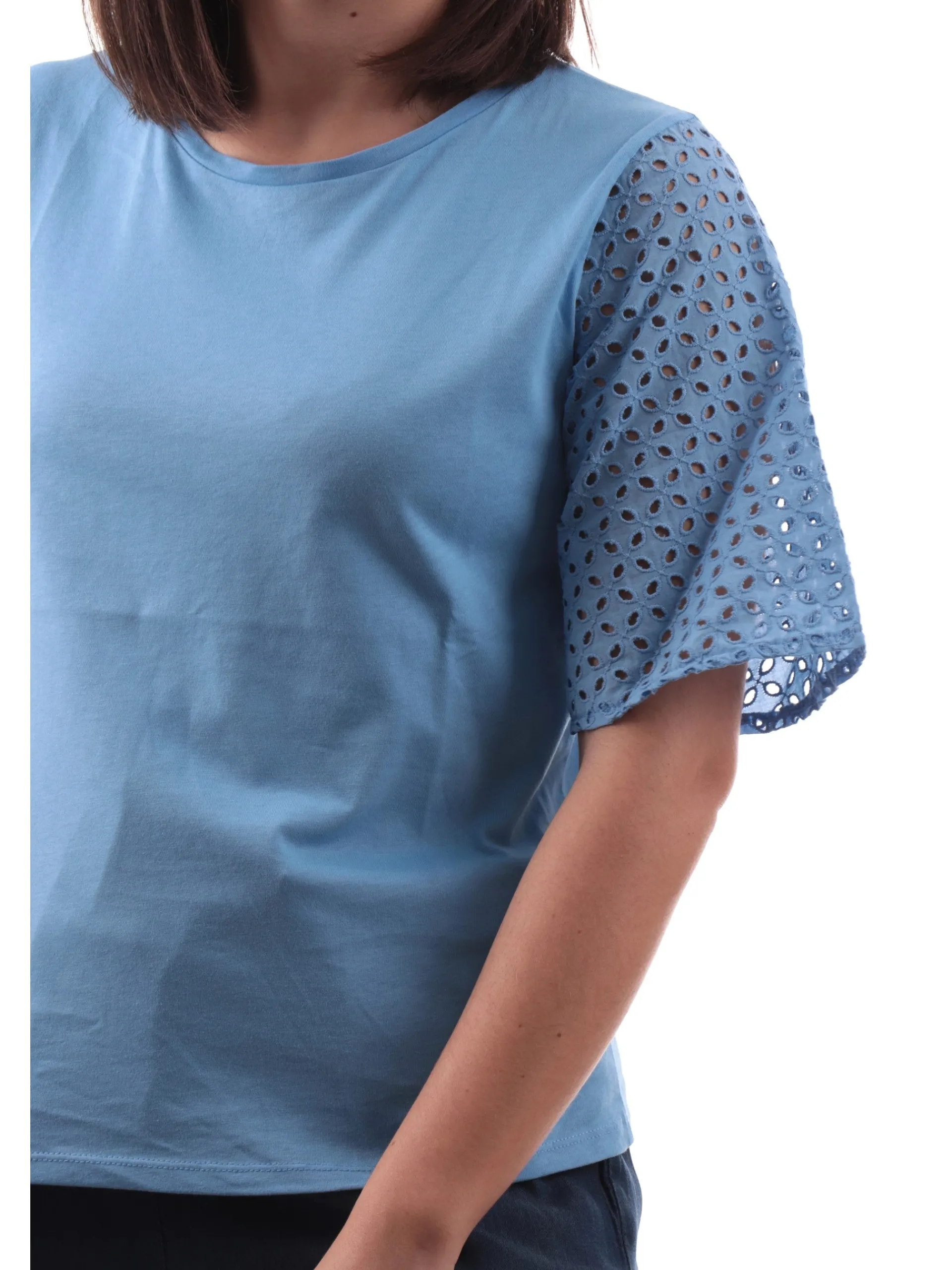 EMME MARELLA T-Shirt*Maglia celeste da donna maniche corte bucherellate EGER