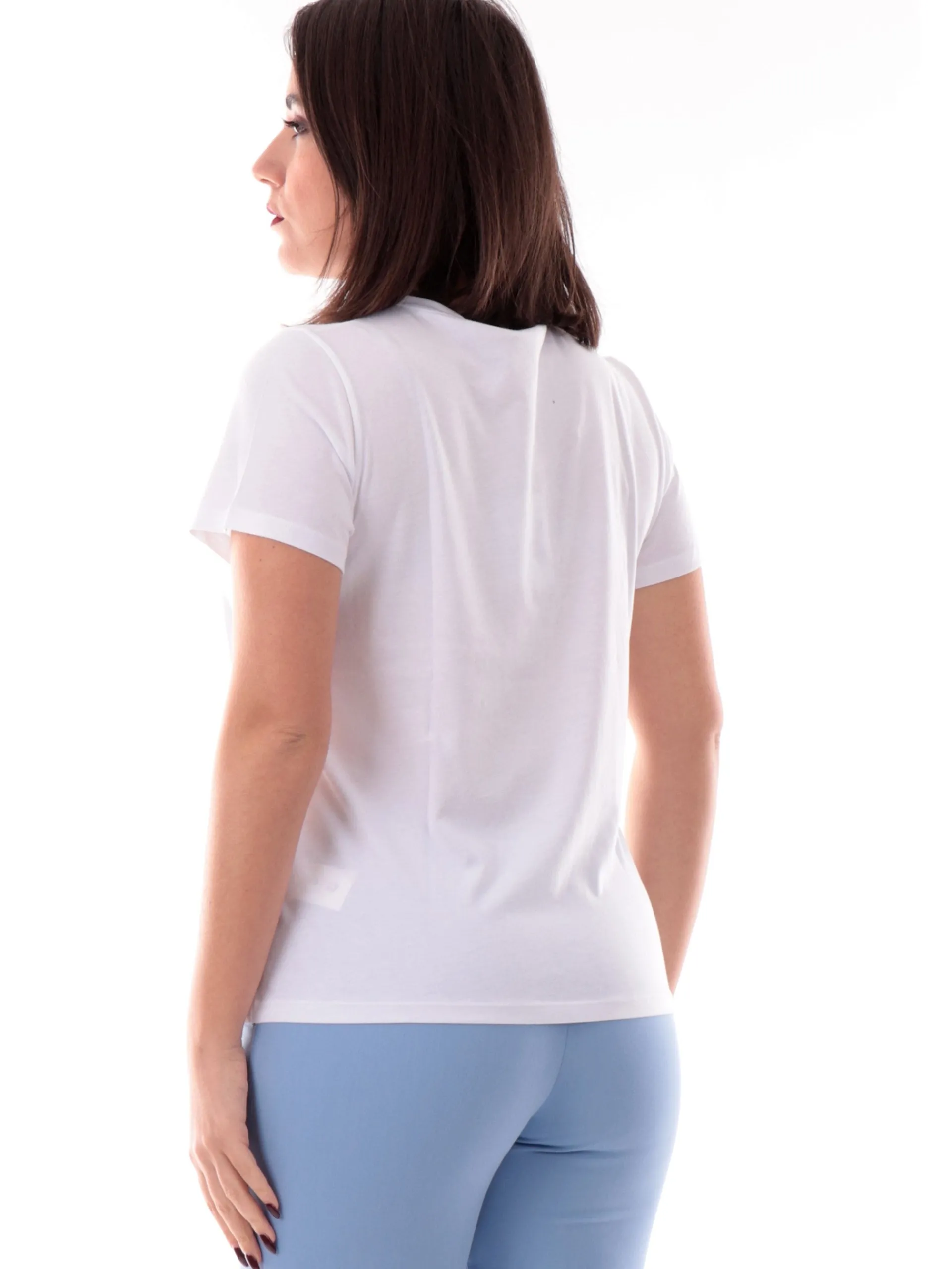 EMME MARELLA T-Shirt*Maglia girocollo bianca da donna stampa cuori con paillettes OVEST
