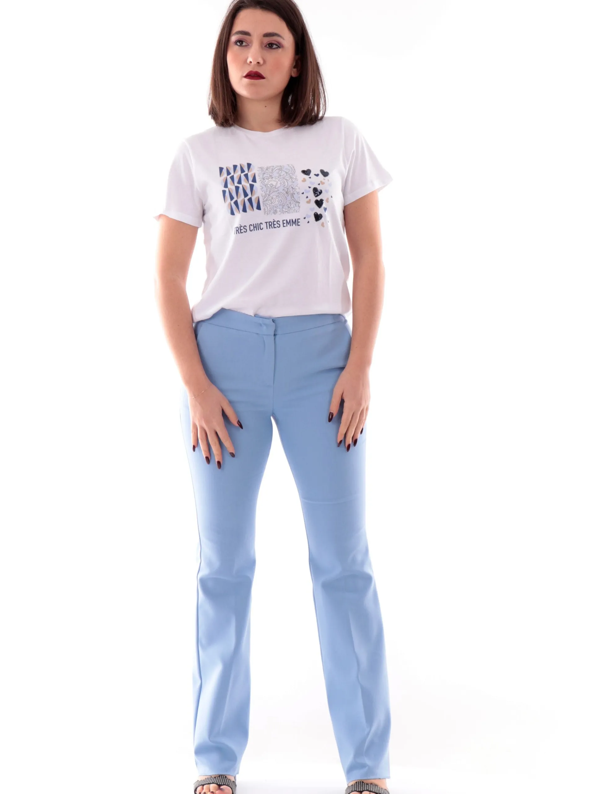EMME MARELLA T-Shirt*Maglia girocollo bianca da donna stampa cuori con paillettes OVEST