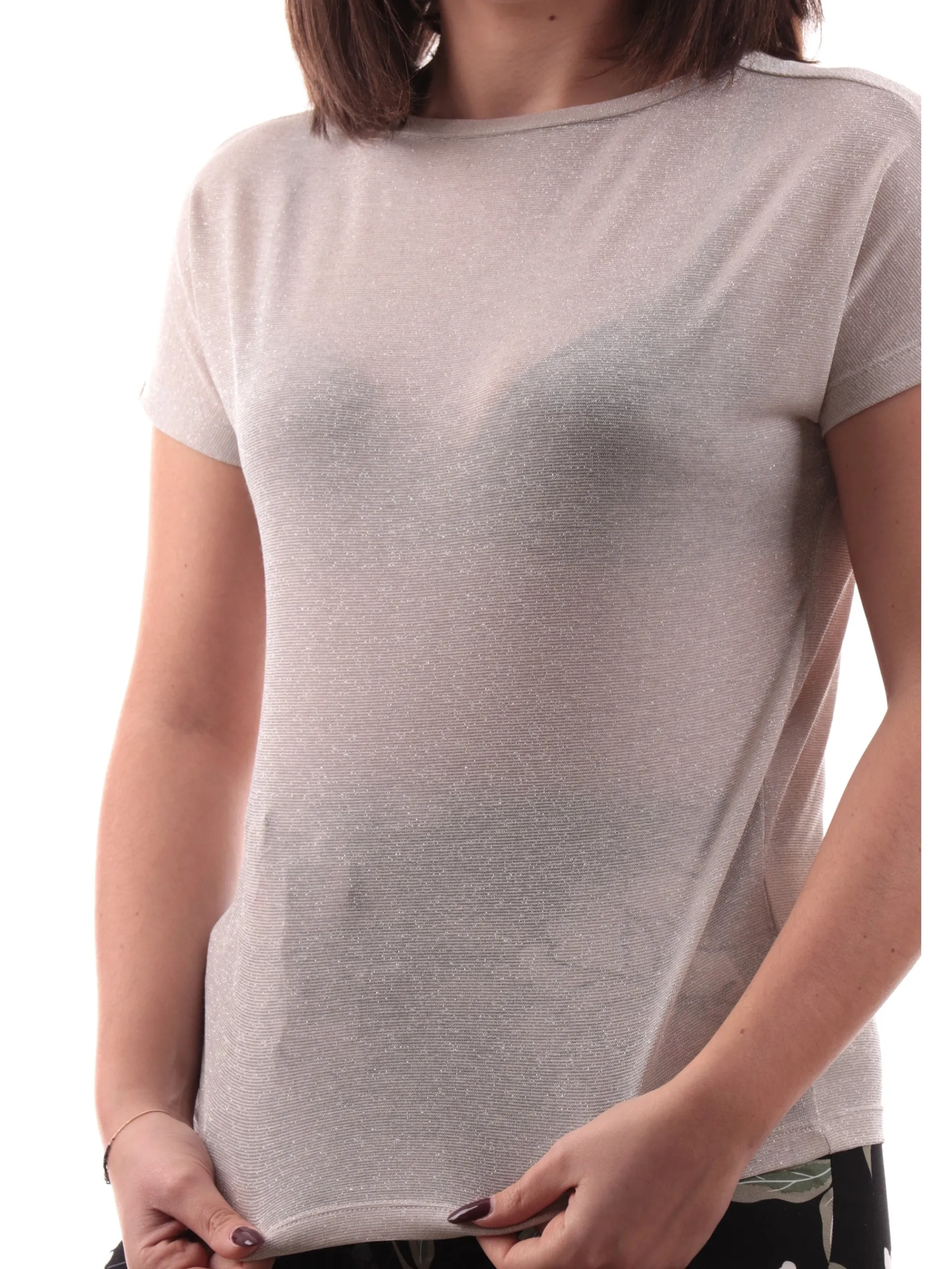 EMME MARELLA T-Shirt*Maglia lurex argento da donna maniche corte ZERMAT