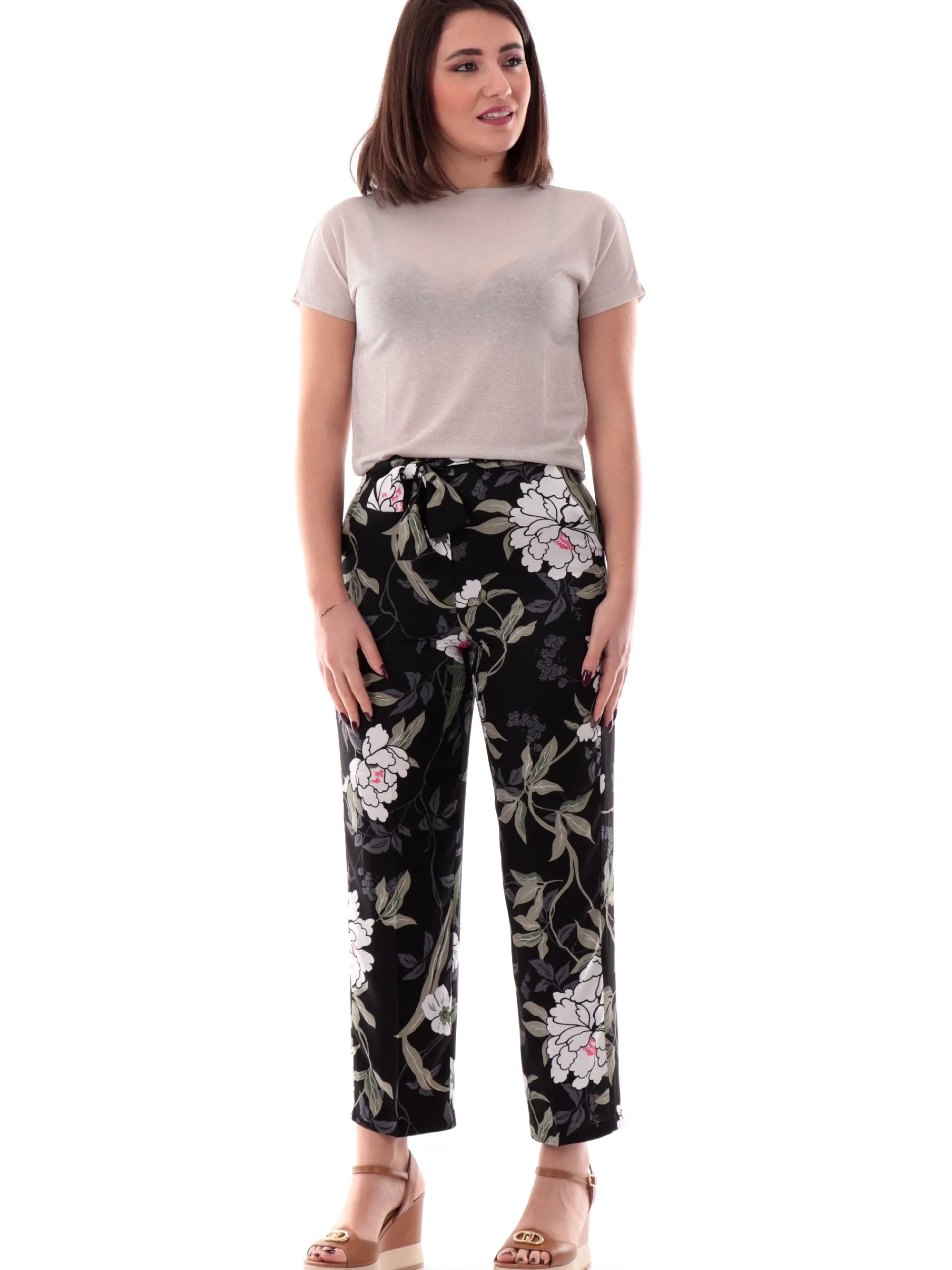 EMME MARELLA T-Shirt*Maglia lurex argento da donna maniche corte ZERMAT