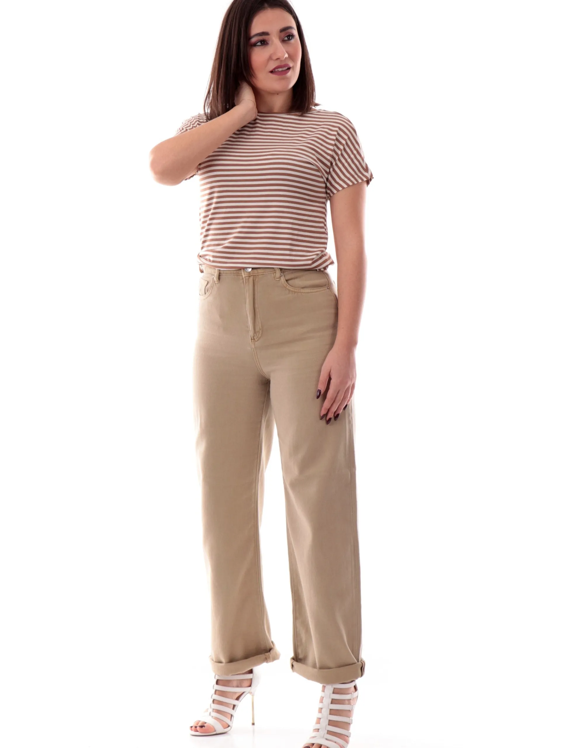 EMME MARELLA T-Shirt*Maglia marrone a righe da donna maniche corte CONGO